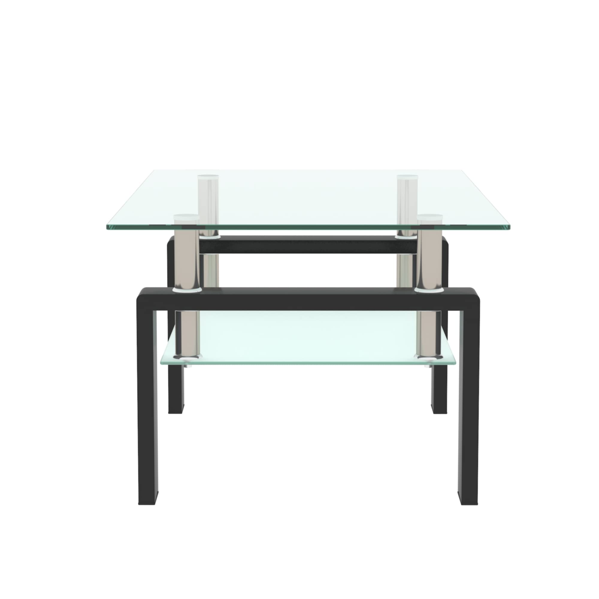 Modern 2-Tier Glass Coffee Table with Metal Legs - Clear Rectangle Center Table with Lower Shelf for Living Room, Dining Room & Office - Sturdy Tempered Glass Top & Black Metal Frame - Perfect for Small Spaces, Entertaining Guests & Home Decor