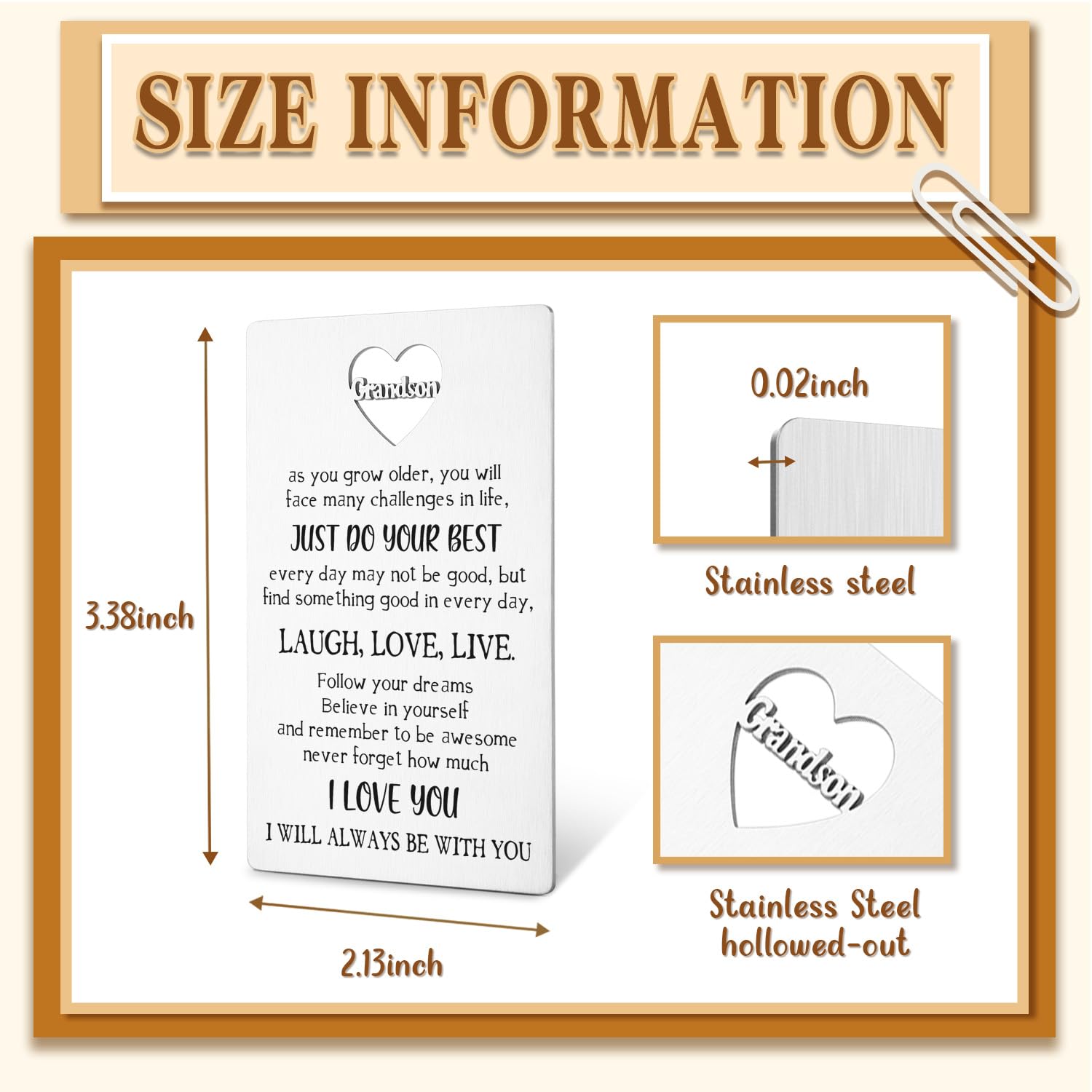 Grandson Wallet Card - Inspirational Gift for Graduation, Birthday, Christmas & Deployment | Thoughtful Present from Grandma | Perfect for Special Occasions & Keepsake Memories