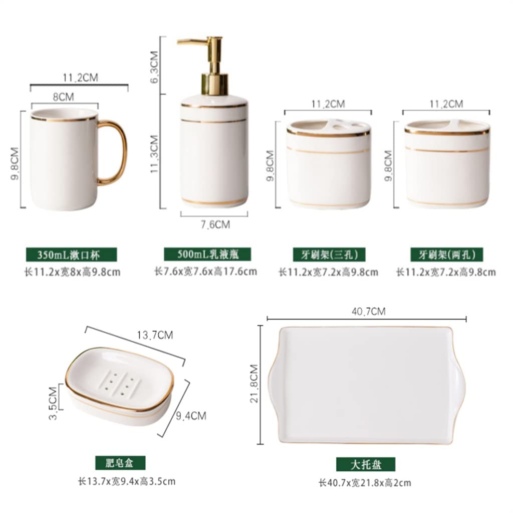 Nordic Ceramic Bathroom 5-Piece Set - Toothbrush Holder, Soap Dish, Tumbler & More for Modern Bathroom Organization | Perfect for Home, Apartment, Hotel Decor