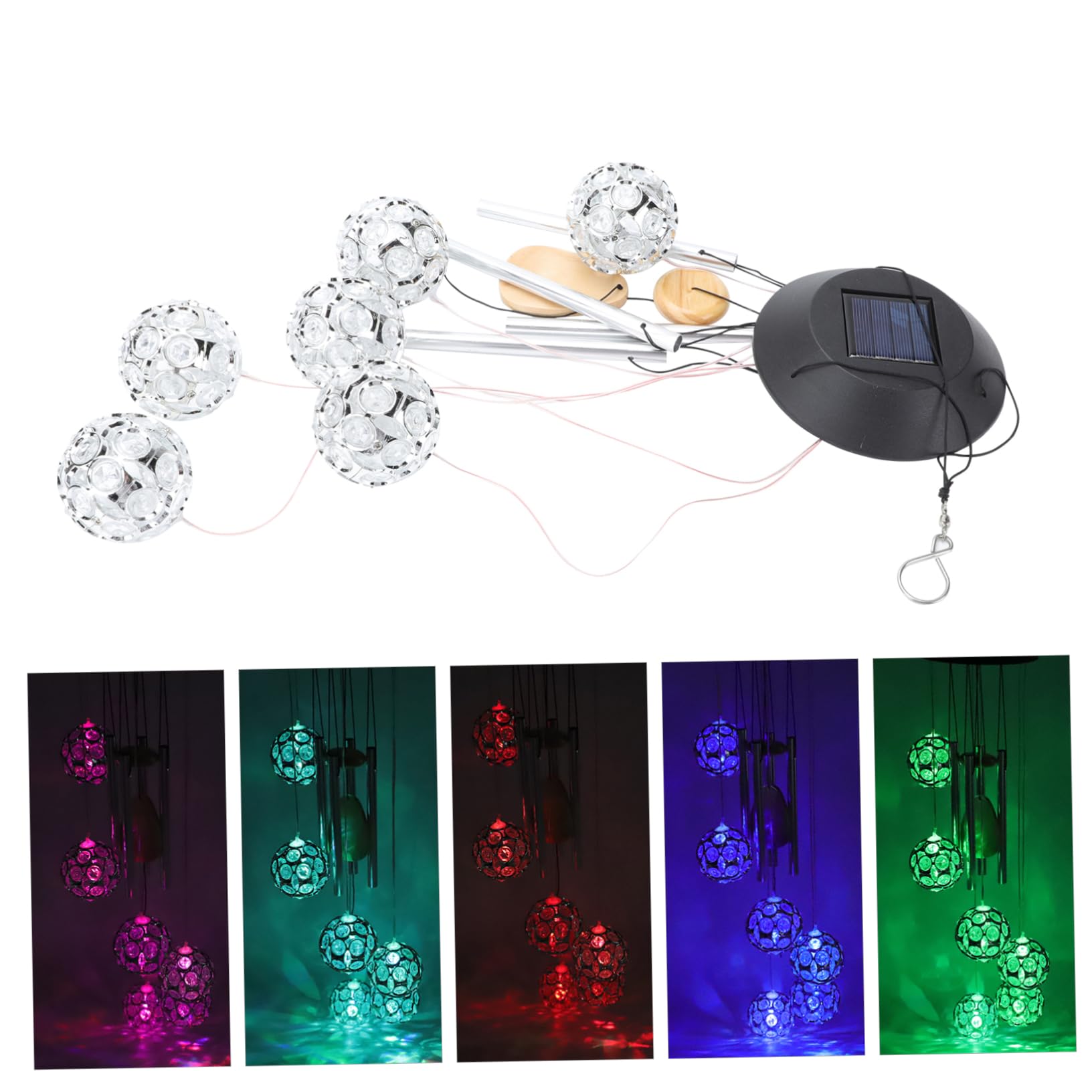5 Pack Solar Wind Chimes with LED Lights - Outdoor Diamond Ball Hummingbird Wind Chime Decor for Garden, Patio, Yard & Courtyard | Weatherproof Solar-Powered Hanging Ornament for Relaxing Ambience