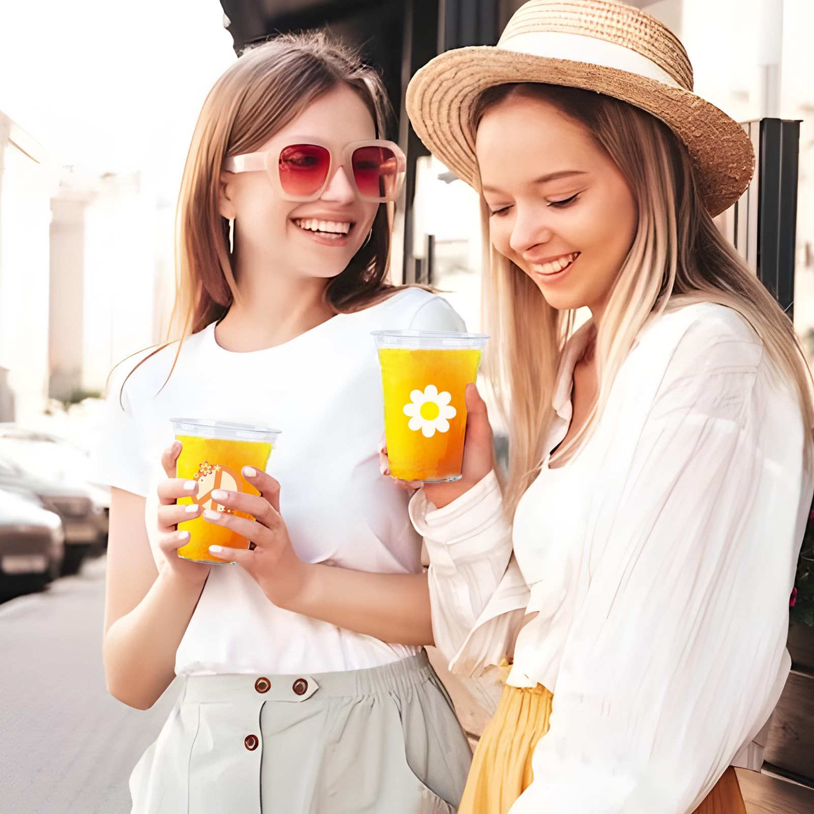 150 Pack 12 oz Clear Plastic Party Cups - Groovy Boho Retro Hippie Disposable Drinking Cups with Daisy Flower Design | Bulk Pack for Birthday Parties, Weddings, Baby Showers & Summer Gatherings | Perfect for Lemonade, Iced Tea & Cocktail Drinks