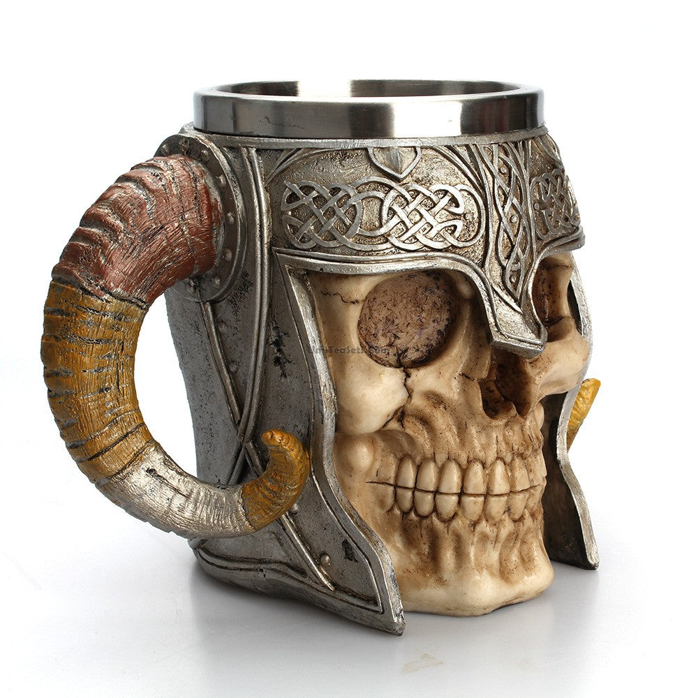 Stainless Steel Horns & Skull & Helmet Mug - Gothic Beer Stein for Halloween, Viking Party, and Medieval Themed Events - Perfect for Beer, Ale, and Mead Drinking
