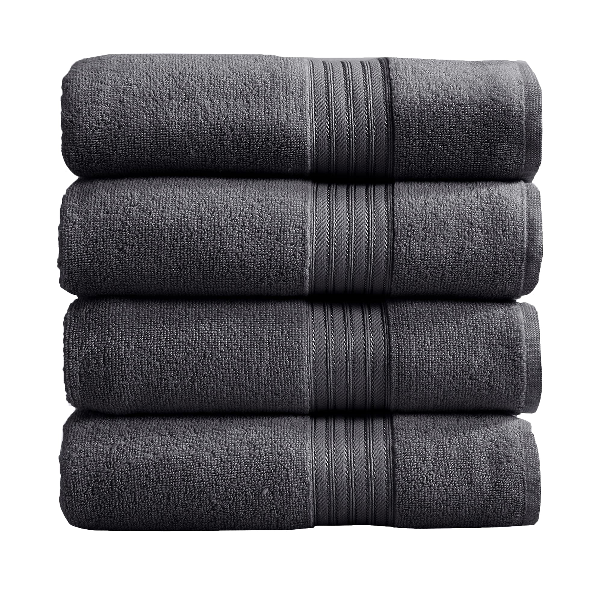 Great Bay Home 4-Pack 100% Cotton Bath Towel Set - Super Absorbent & Quick-Dry Bathroom Towels for Home, Spa & Gym - Cooper Collection (Dark Grey) - Soft & Luxurious Towels for Daily Use & Guest Bathrooms