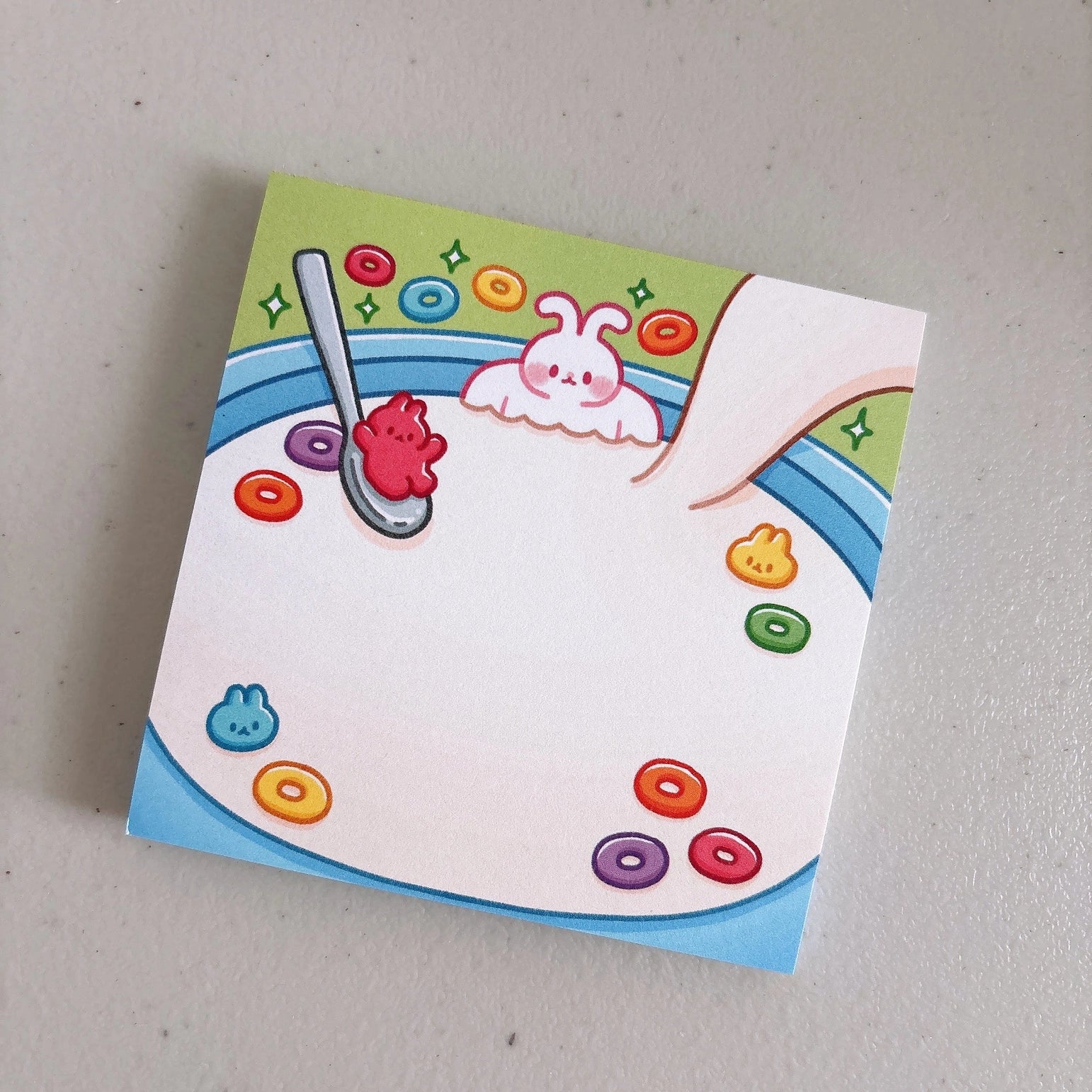 Bunny Square Memo Pad - Cute Cereal Bowl Design Notepad for Office, School & Home Organization - Perfect for Notes, Lists & Reminders