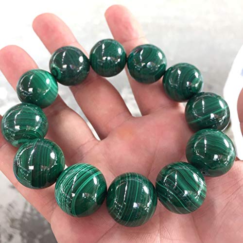 Natural Malachite Round Beads Bracelet for Men - Handmade Stone Jewelry with Adjustable String, 20mm Green Gemstone Bangle (Gold/Silver) - Perfect for Gifts, Meditation & Boho Fashion Accessories
