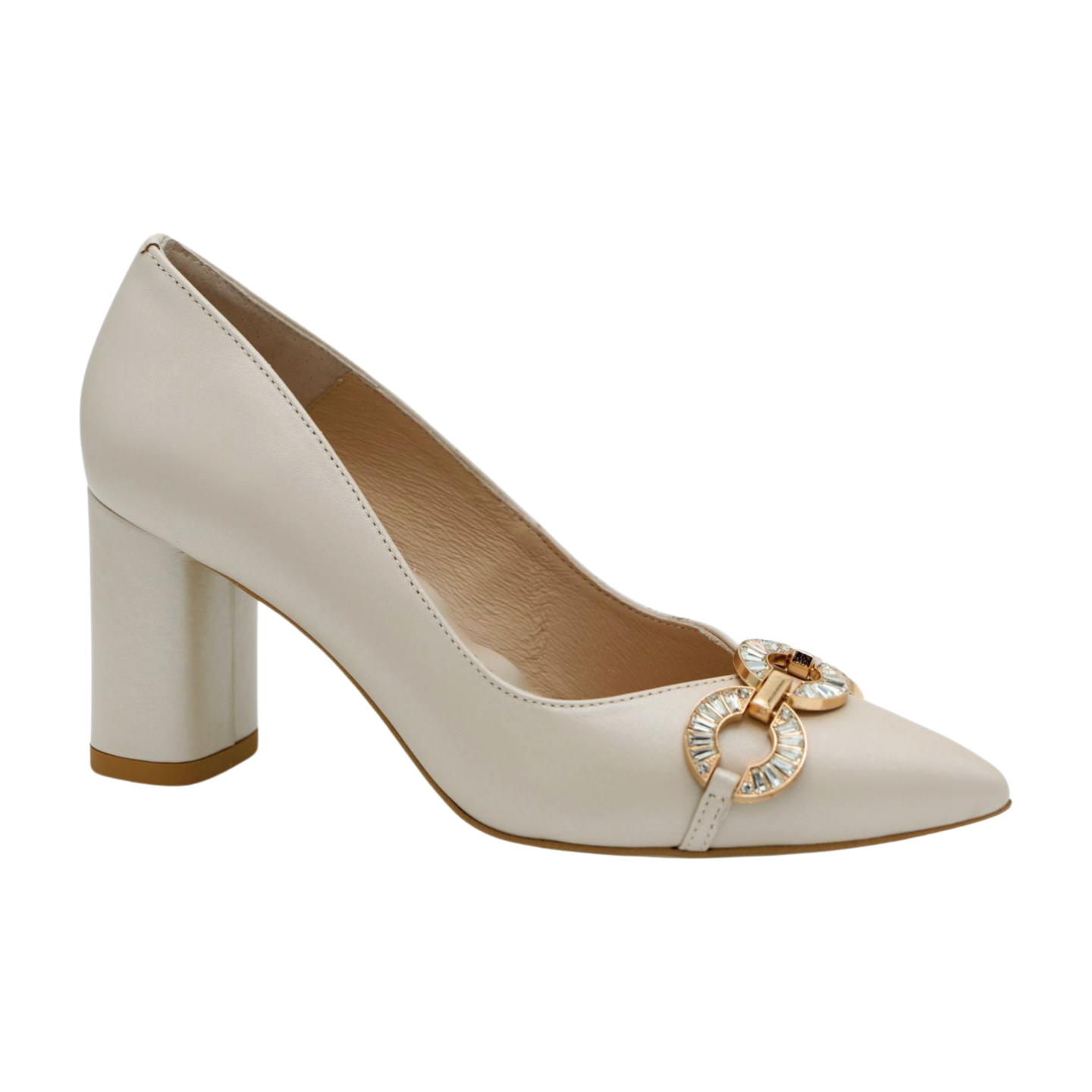 FABUCCI Women's Cream Block Heel Court Shoes - Comfortable Mid Heel Pumps for Office, Wedding & Formal Occasions