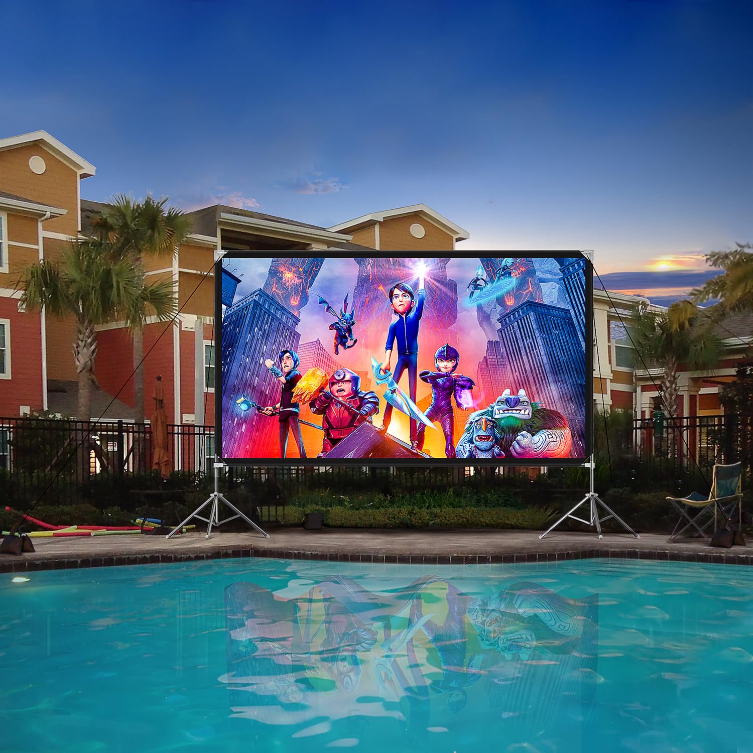 100-inch CENTURY-STAR Outdoor Projector Screen with Stand - Wrinkle-Free Nylon 16:9 Portable Movie Screen for Home Theater, Backyard & Camping - Includes Carrying Bag for Easy Transport