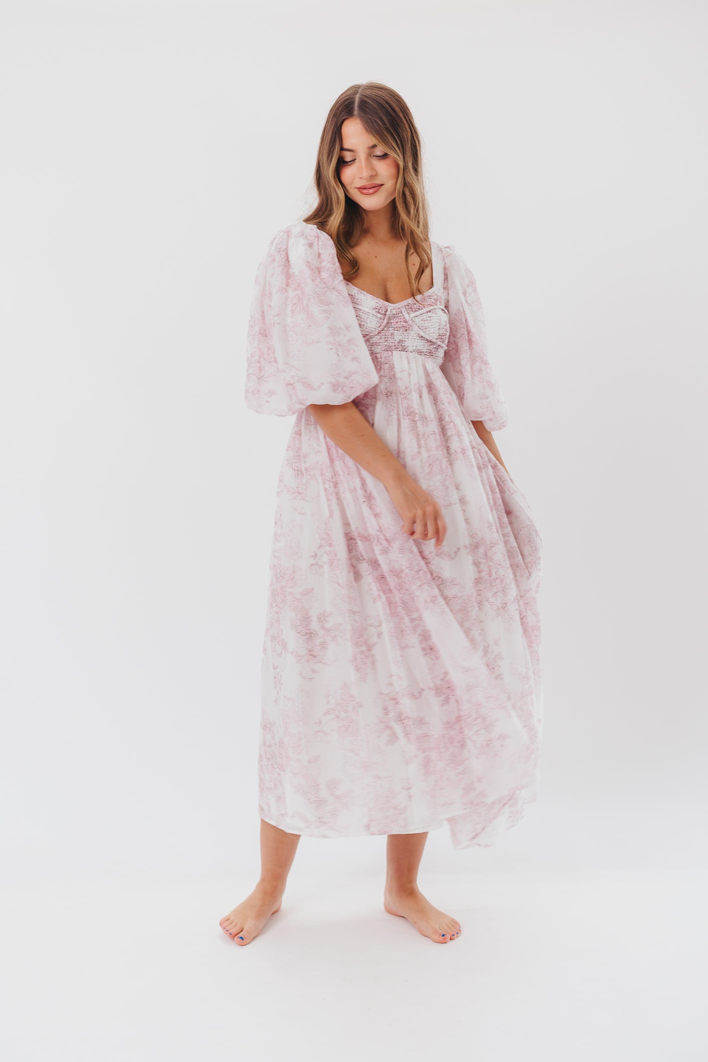 Harlow Midi Dress - Light Pink Floral Print, Bump Friendly Maternity Dress, Inclusive Sizing (S-3XL) for Pregnancy, Baby Shower & Special Occasions