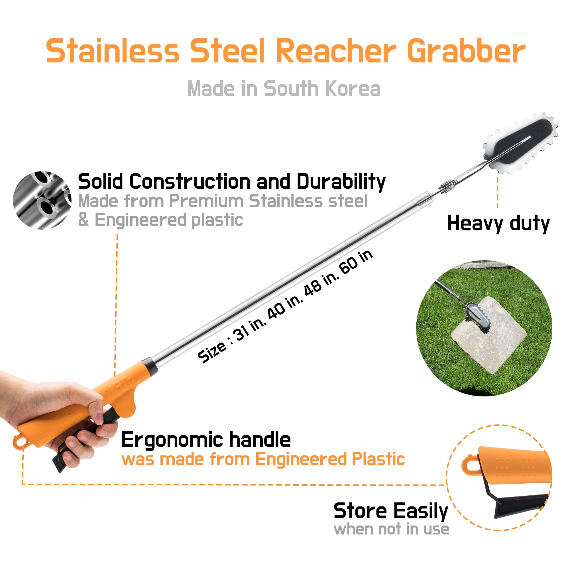 Heavy Duty Stainless Steel Grabber Reacher Tool - 32