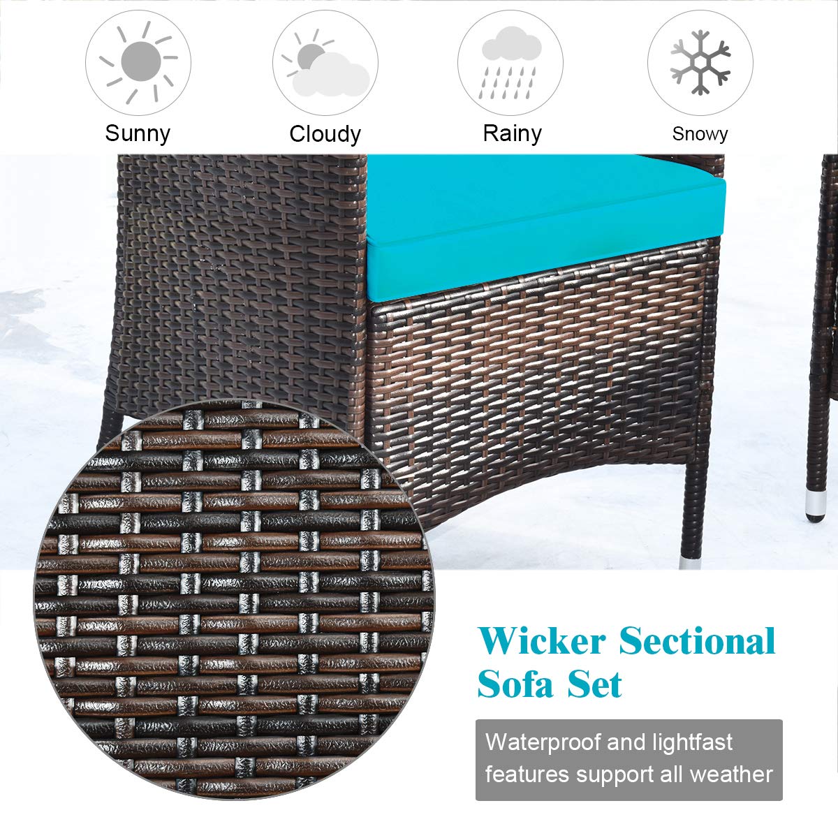 Tangkula 8-Piece Patio Rattan Conversation Set with Tempered Glass Coffee Table & Thick Cushions - Outdoor Wicker Furniture for Garden, Lawn, Poolside, Backyard - Perfect for Relaxing, Entertaining & Outdoor Dining