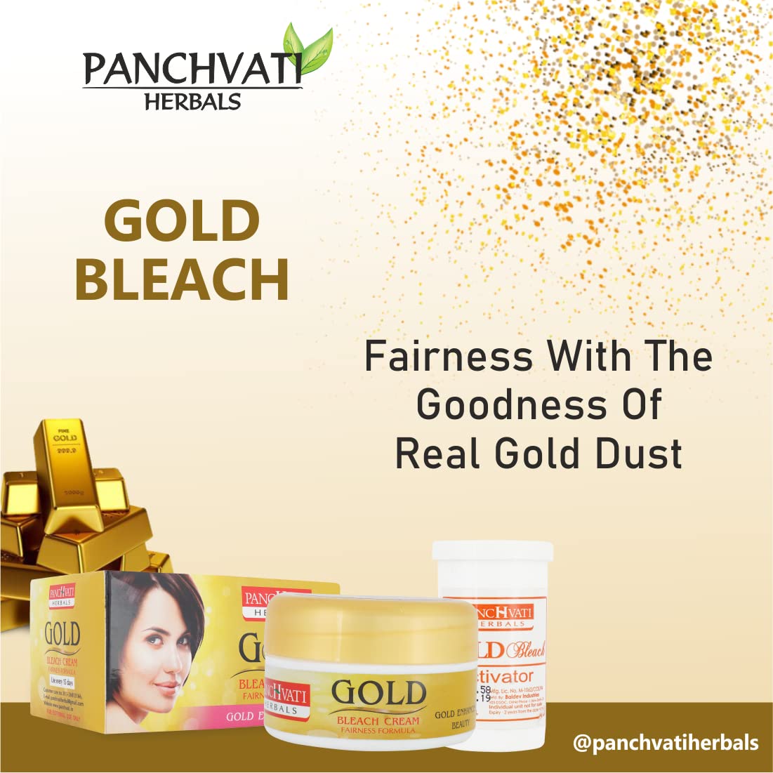 Panchvati Gold Bleach Cream - Skin Lightening & Brightening Gel for Women (200g, Multicolor) | Gentle Face & Body Bleach for Smooth Skin | Perfect for Pre-Party Glow & Special Occasions