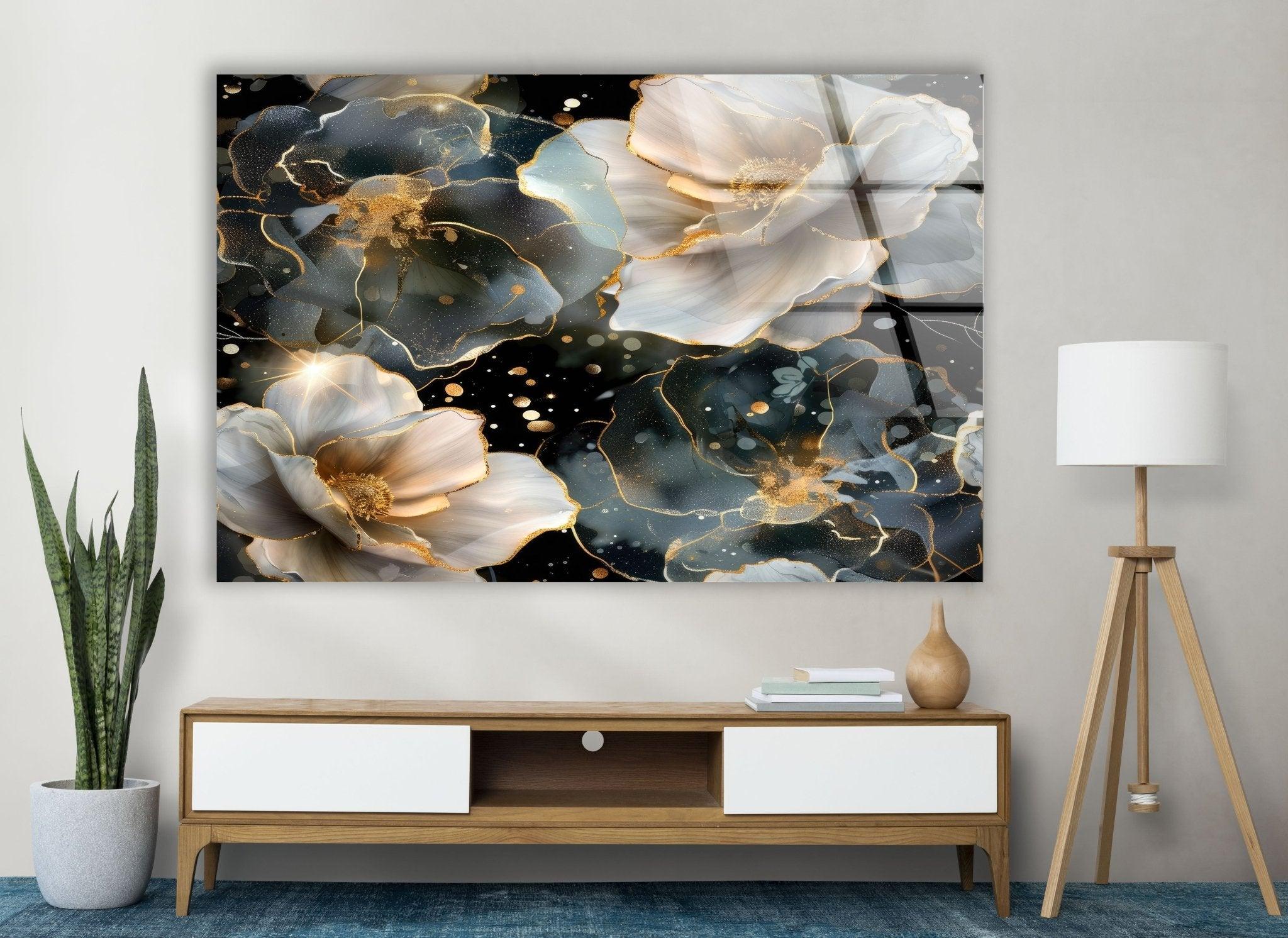 Alcohol Ink Floral Glass Wall Art - Handmade Modern Abstract Painting for Home Decor, Living Room, Bedroom & Office - Unique Gift Idea