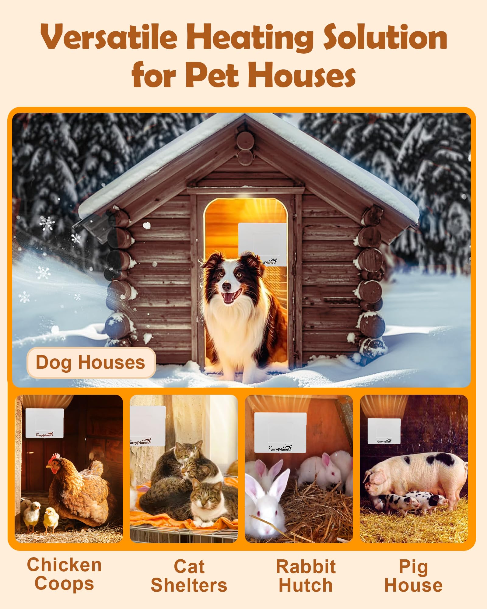 400W Dog House Heater with Thermostat - Adjustable Temperature Outdoor Pet Heater for Winter, 6.5FT Chew-Proof Cord & Overheat Protection - Perfect for Dog Houses, Chicken Coops & Outdoor Pet Shelters (White)