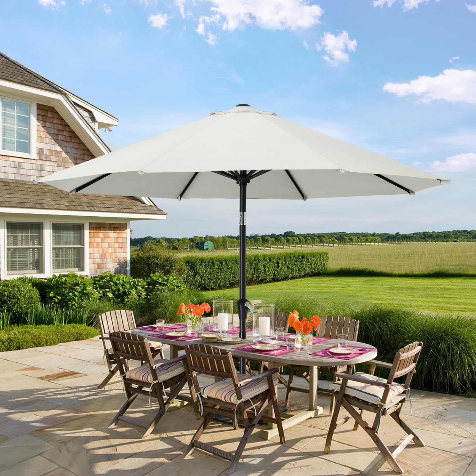 MASTERCANOPY 9ft Light Beige Outdoor Patio Umbrella with 8 Ribs - Perfect for Market Tables, Restaurants, Poolside & Backyard Relaxation
