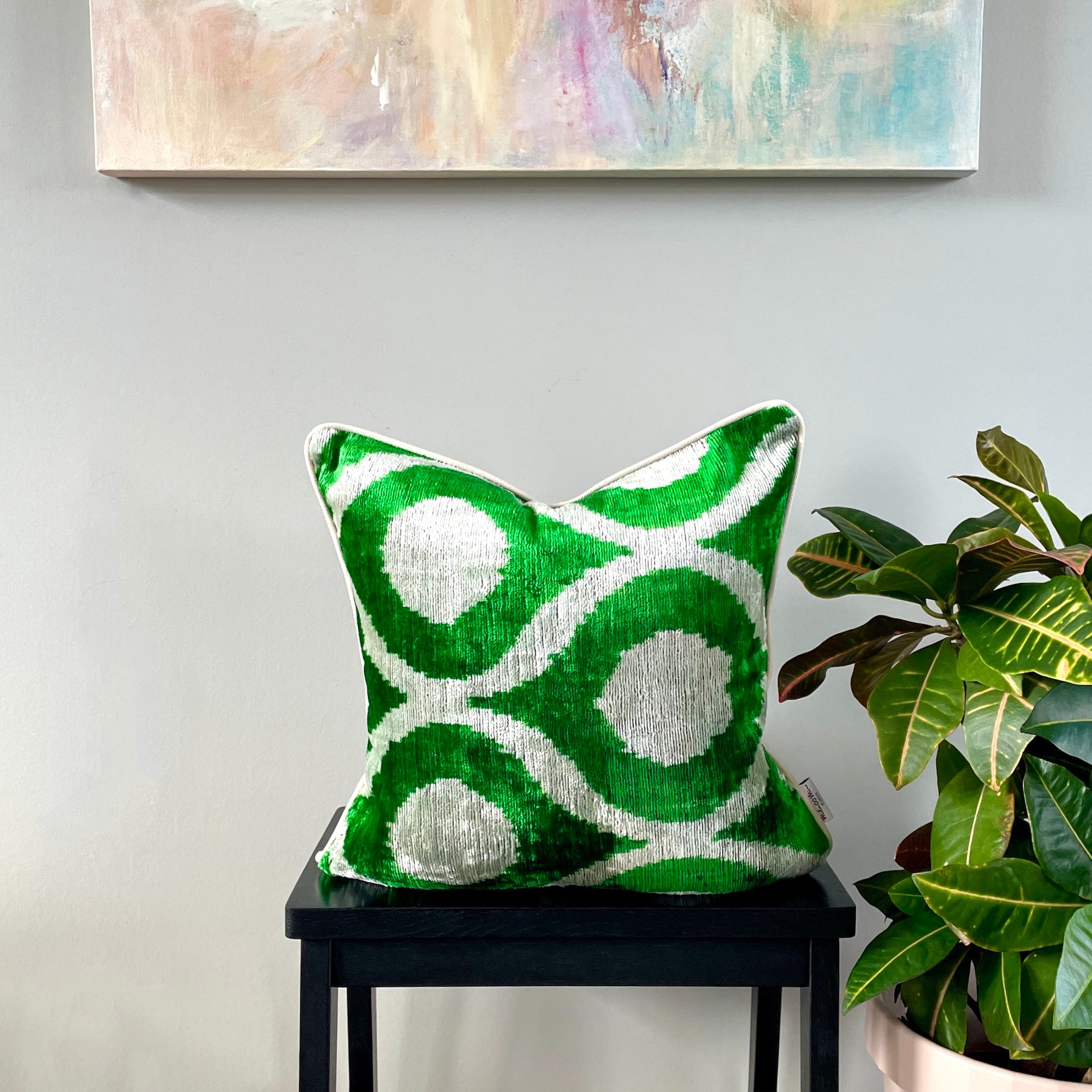 Luxury Velvet Ikat Cushion Cover - Green Hills Bohemian Throw Pillow Case | Home Decor, Sofa, Bed, Living Room, Nursery Accent Pillow