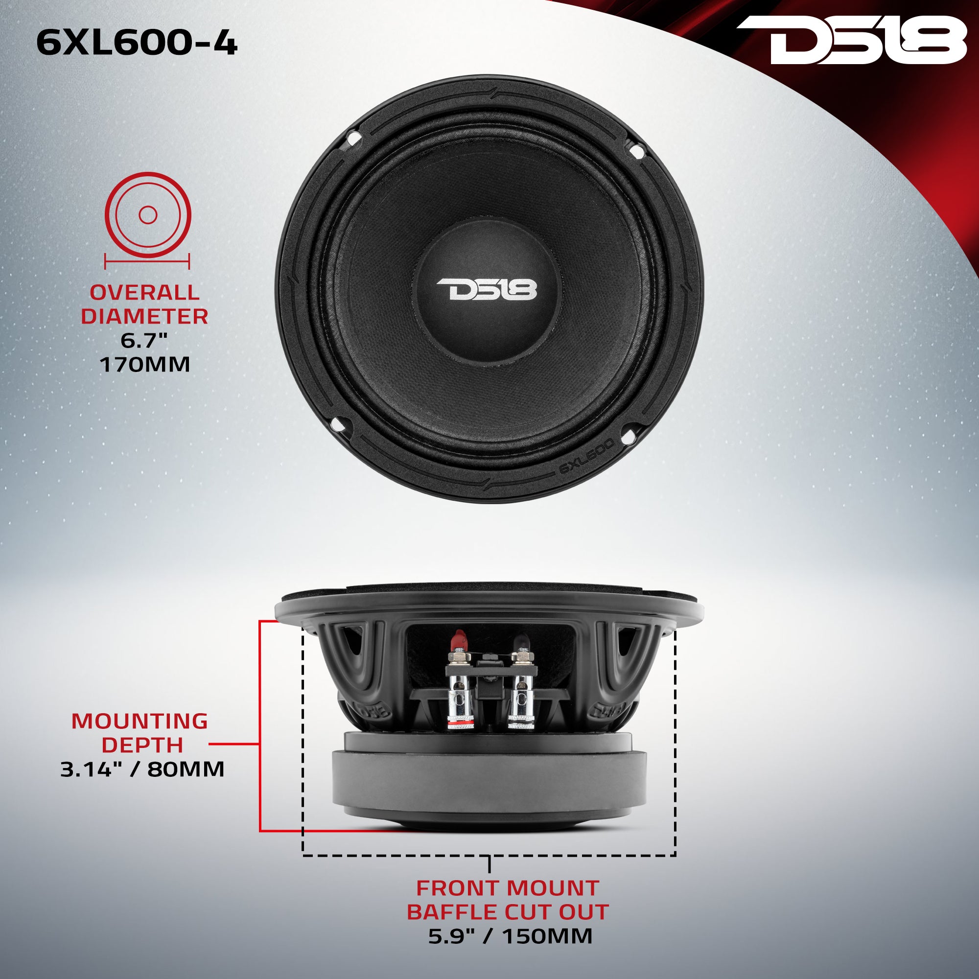XL 6.5 Mid Range Loudspeaker 300 Watts RMS 4 Ohm - High Power Car Audio Speaker for Clear Sound in Vehicles & Home Theater Systems