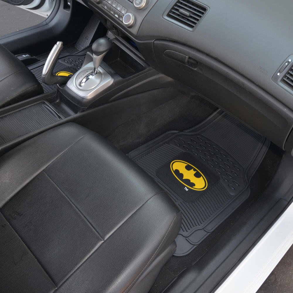 BDK Classic Batman Superhero Car Floor Mats - Officially Licensed Warner Bros DC Comics - All Weather Heavy Duty Rubber Liners for Car, Truck, Van & SUV - Perfect for Comic Fans & Vehicle Protection