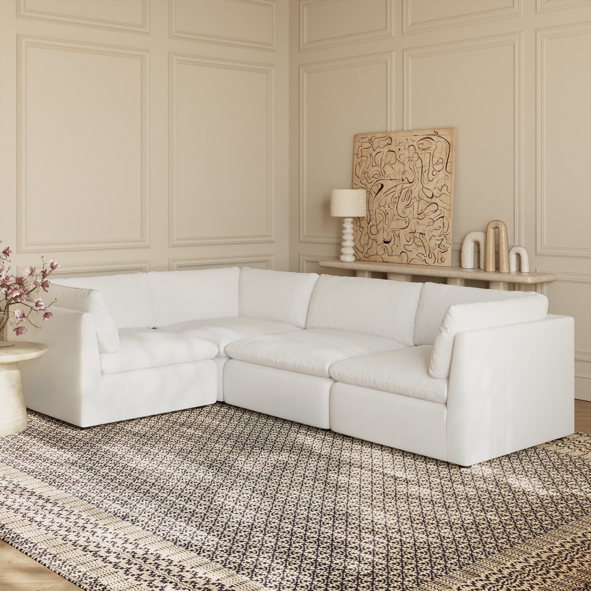 4-Seat Davos Modular L-Shaped Sectional Sofa - Modern Living Room Furniture for Small Spaces & Apartments - Perfect for Family Gatherings & Movie Nights