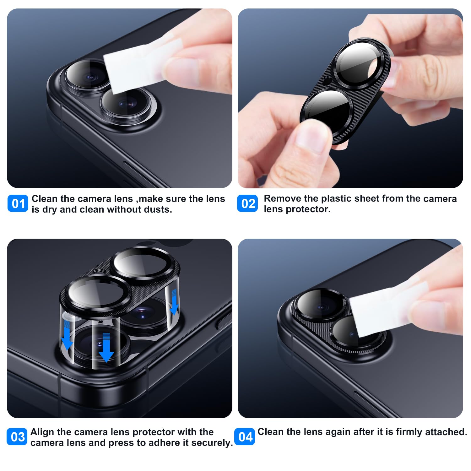 Korecase iPhone 16 Plus/iPhone 16 Camera Lens Protector - Tempered Glass Metal Cover with Strong Adhesive for iPhone 16 (6.1