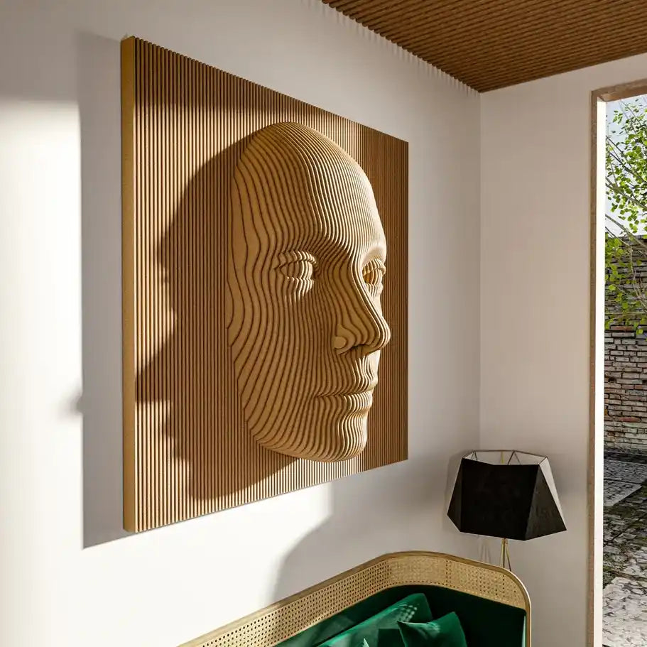 3D Parametric Human Face Wall Sculpture - 1/4 Inch Thick Modern Art Decor for Living Room, Bedroom & Office - Unique Home & Office Wall Art Decorations