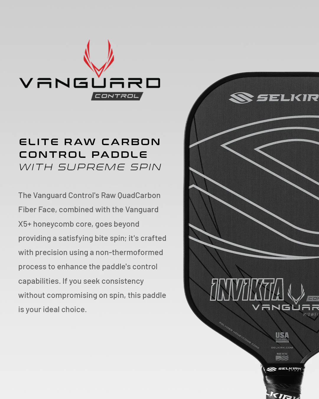 Selkirk Vanguard Control Epic Pickleball Paddle - Premium Carbon Fiber Paddle for Precision & Power - Perfect for Competitive Play & Recreational Games