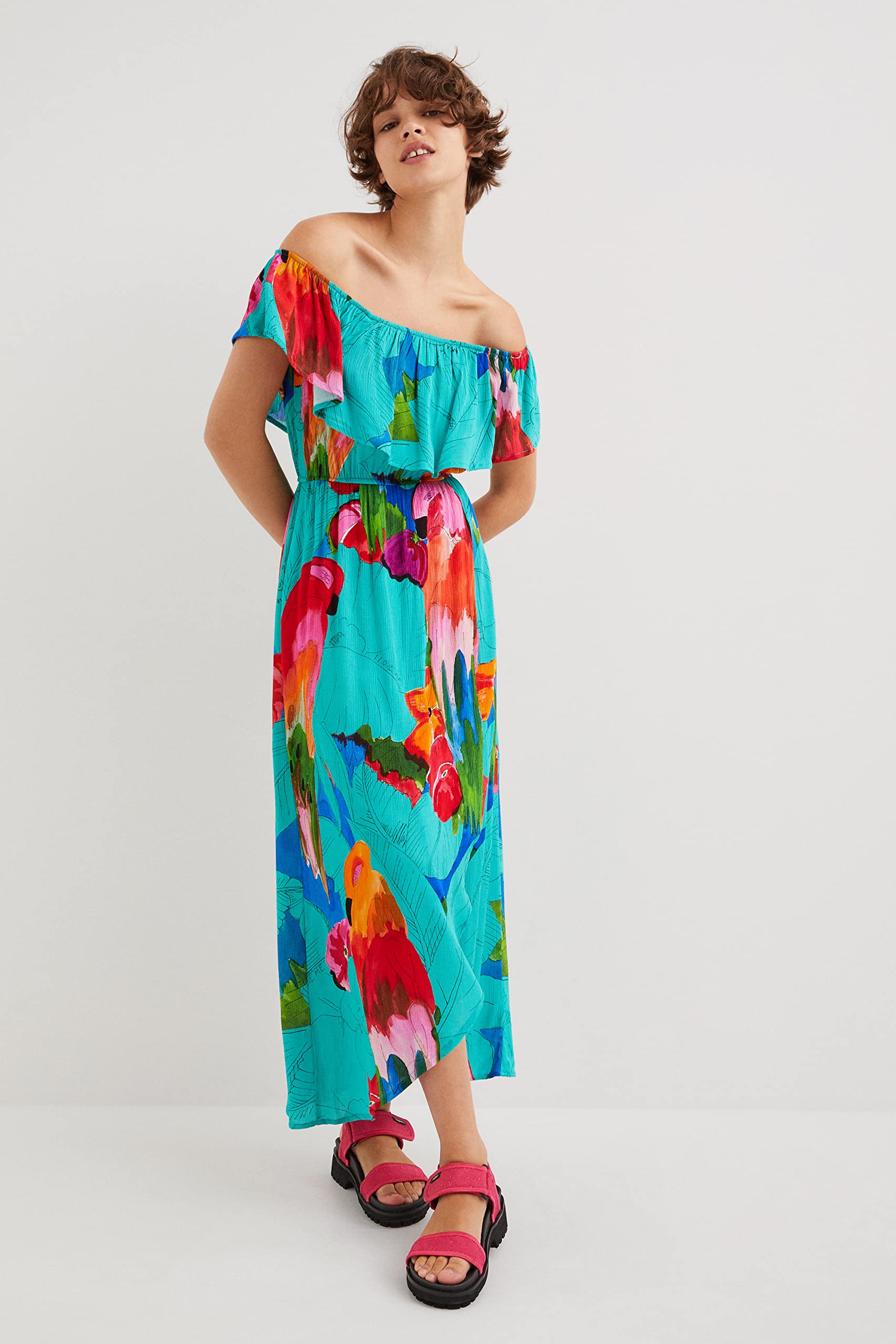 Desigual Women's Summer Floral Dress - Lightweight Short Sleeve Casual Sundress for Beach, Vacation & Date Night Outfits