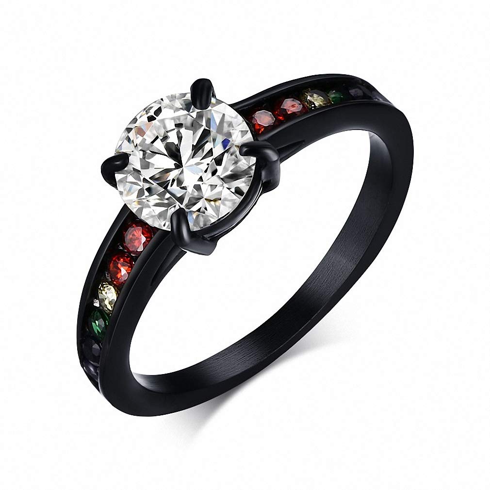 Rainbow Love Promise Rings for Couples - Stainless Steel Colorful CZ Crystal Wedding Bands for Him & Her - LGBTQ+ Engagement Rings for Gay & Lesbian Couples - Perfect for Anniversaries, Proposals, and Commitment Ceremonies