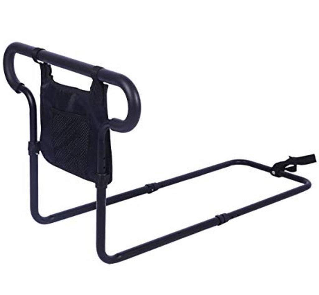 Elderly Safety Bed Rail - Adjustable Bedside Guardrail with Storage Bag for Seniors, Pregnant Women & Kids - Black Aluminum Alloy - Home Care & Hospital Use