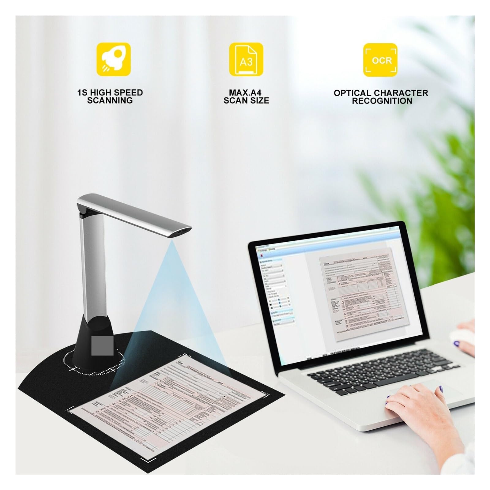Portable A3 Book & Document Scanner with 10MP Lens and LED Lights - Ideal for Teachers, Invoices, Receipts, and Office Documents | Perfect for Classroom Teaching, Home Office, and Business Use