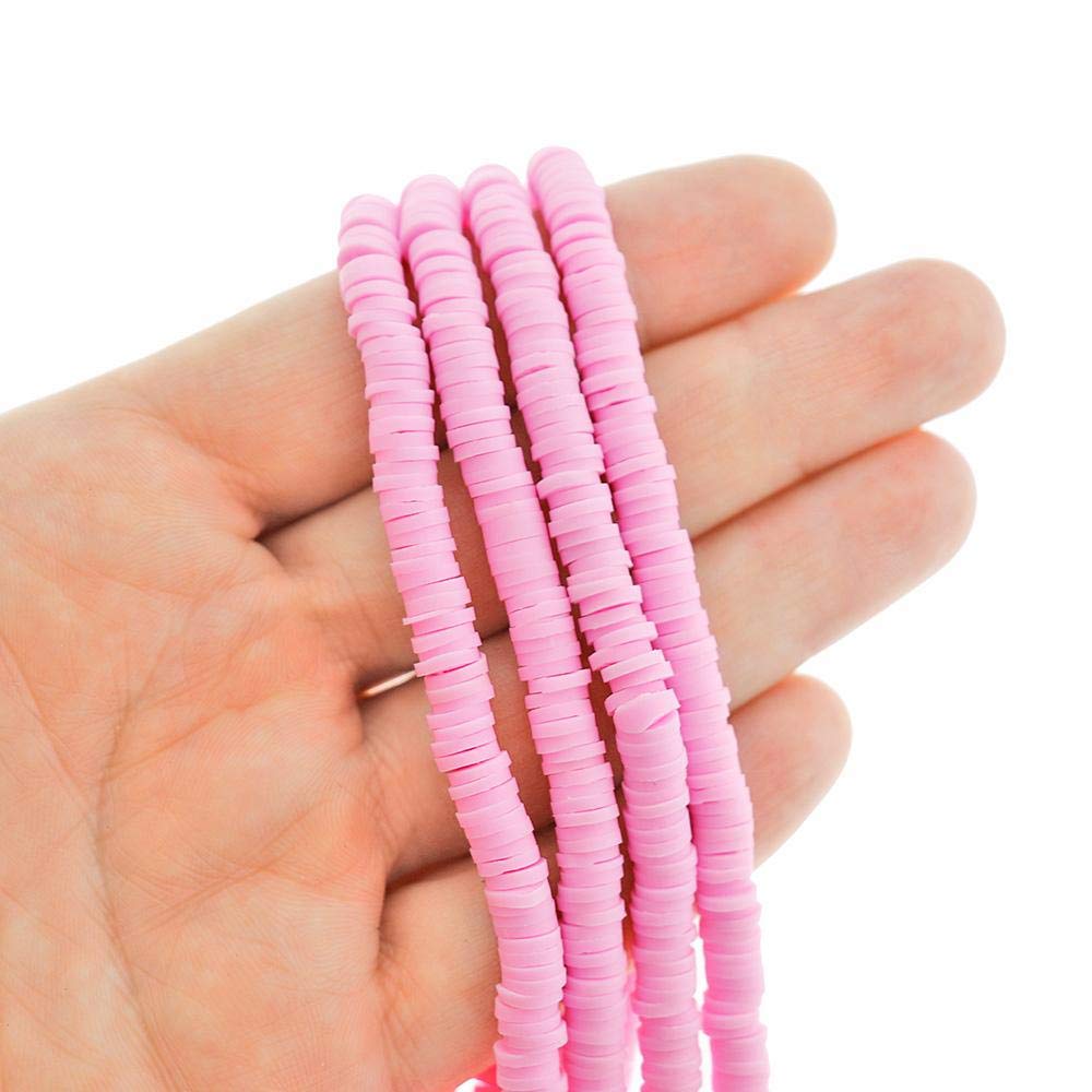 Heishi Polymer Clay Beads 6mm x 1mm - Soft Baby Pink - 320 Beads per Strand (BD2629) - Perfect for DIY Jewelry Making, Bracelets, Necklaces & Craft Projects