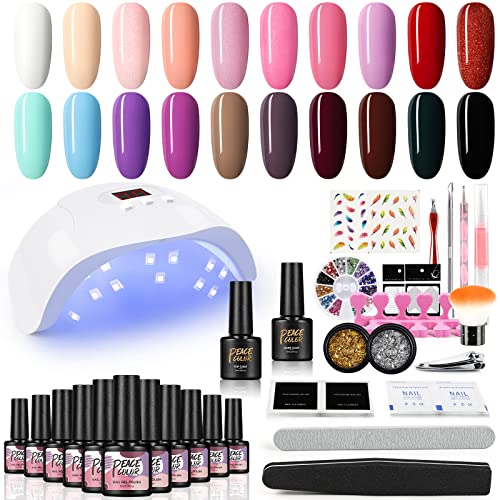 20 Colors UV LED Gel Nail Polish Kit with 36W Nail Lamp - Soak Off Manicure & Pedicure Set with Base/Top Coat & Rhinestones for Nail Art Design | Perfect Gift for Women | Home Salon & Party Nail Care