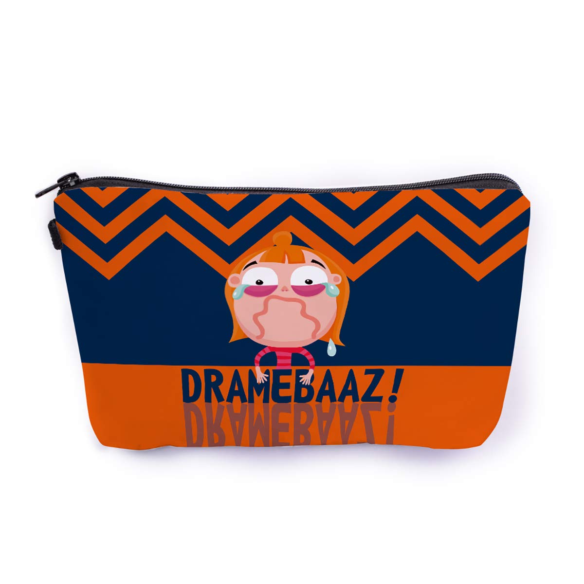 Crazyify The Dramebaaz Quirky Canvas Makeup Bag for Women - Waterproof Cosmetic Pouch, Travel Toiletry Organizer with Zipper - Perfect for Gym, Travel, and Daily Use