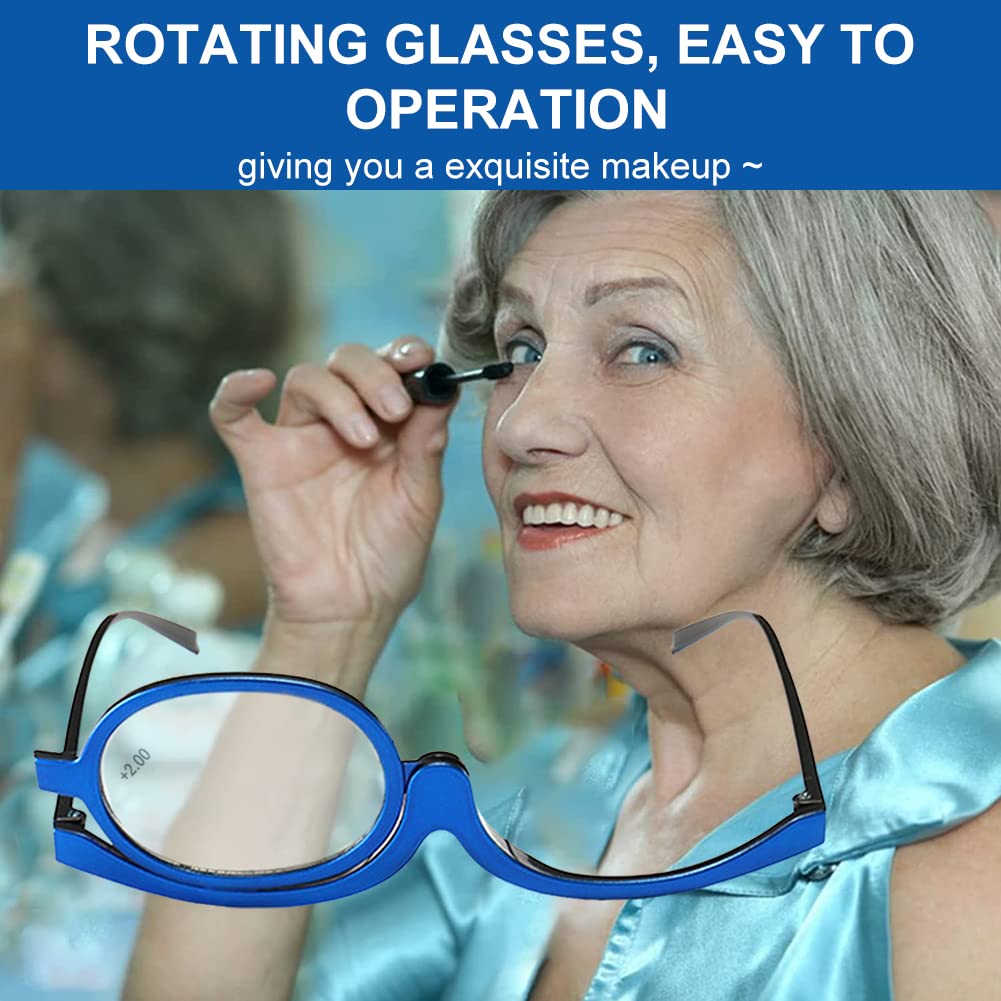 Portable Rotating & Folding Makeup Glasses for Women - Reversible Lens Reading Glasses with Magnification for Makeup Application, Travel & Home Use