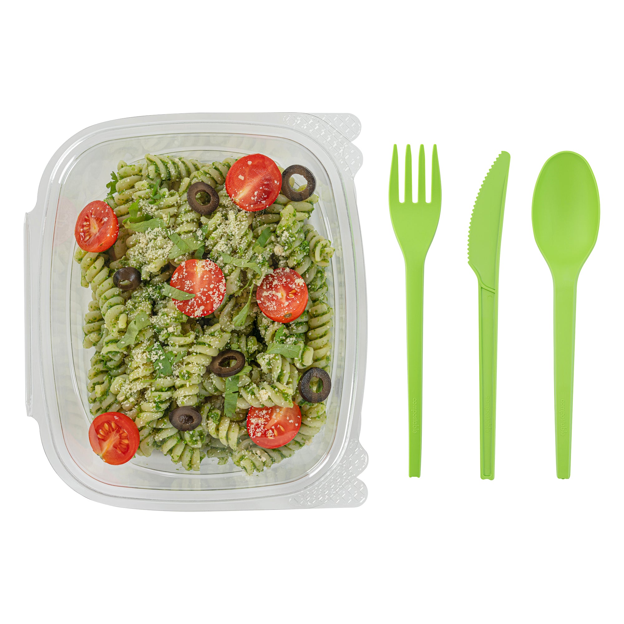 Eco-Friendly Green CPLA Plastic Cutlery Set - 290-Piece Heat Resistant, Compostable Utensils (6.5