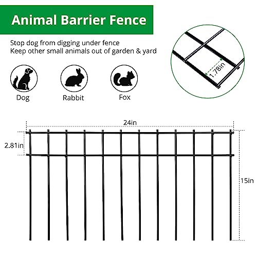 GARVEE 24x15 Inch No Dig Metal Fence - Rustproof Garden Barrier for Dogs, Rabbits & Small Animals | Easy Installation for Yards, Flower Beds & Landscaping