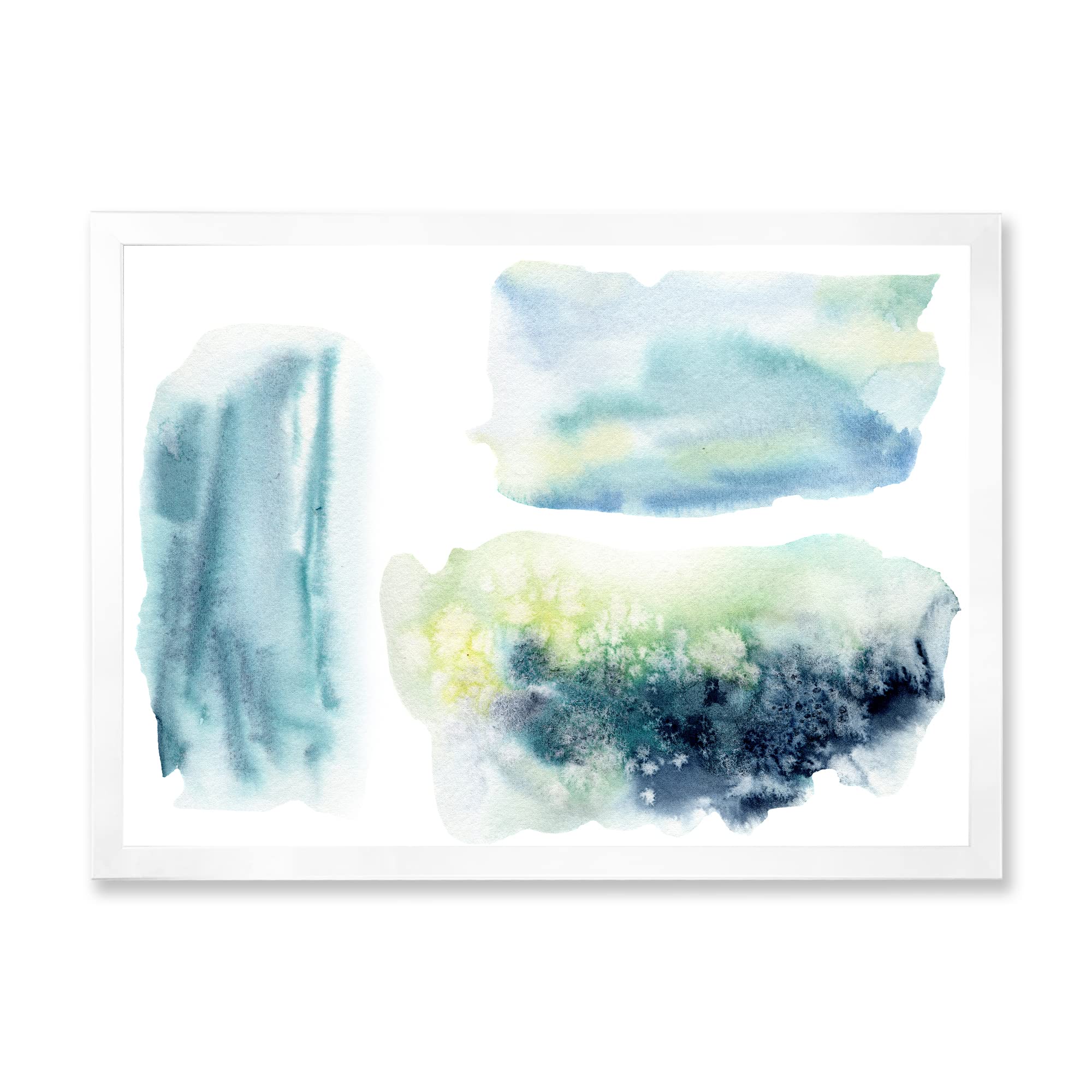 DesignQ Underwater Abstract Clouds Modern Framed Wall Art - Contemporary Home Decor for Living Room, Bedroom & Office - Watercolor Ocean Painting on Canvas