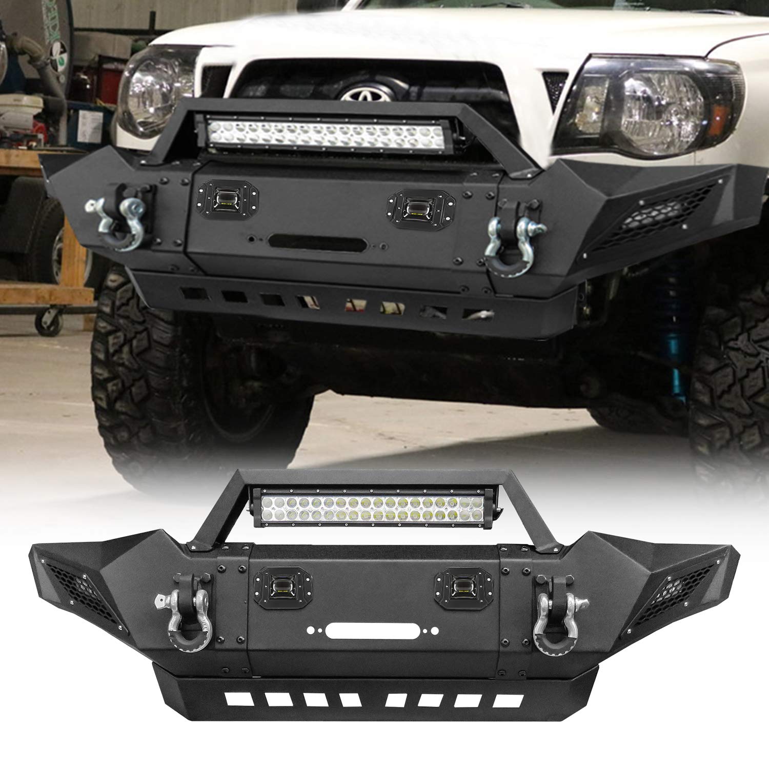 2005-2015 Toyota Tacoma Front & Rear Bumper Set with Winch Bracket - Textured Black Off-Road Bumpers for Enhanced Protection & Style | Perfect for Off-Roading, Overlanding & Truck Customization