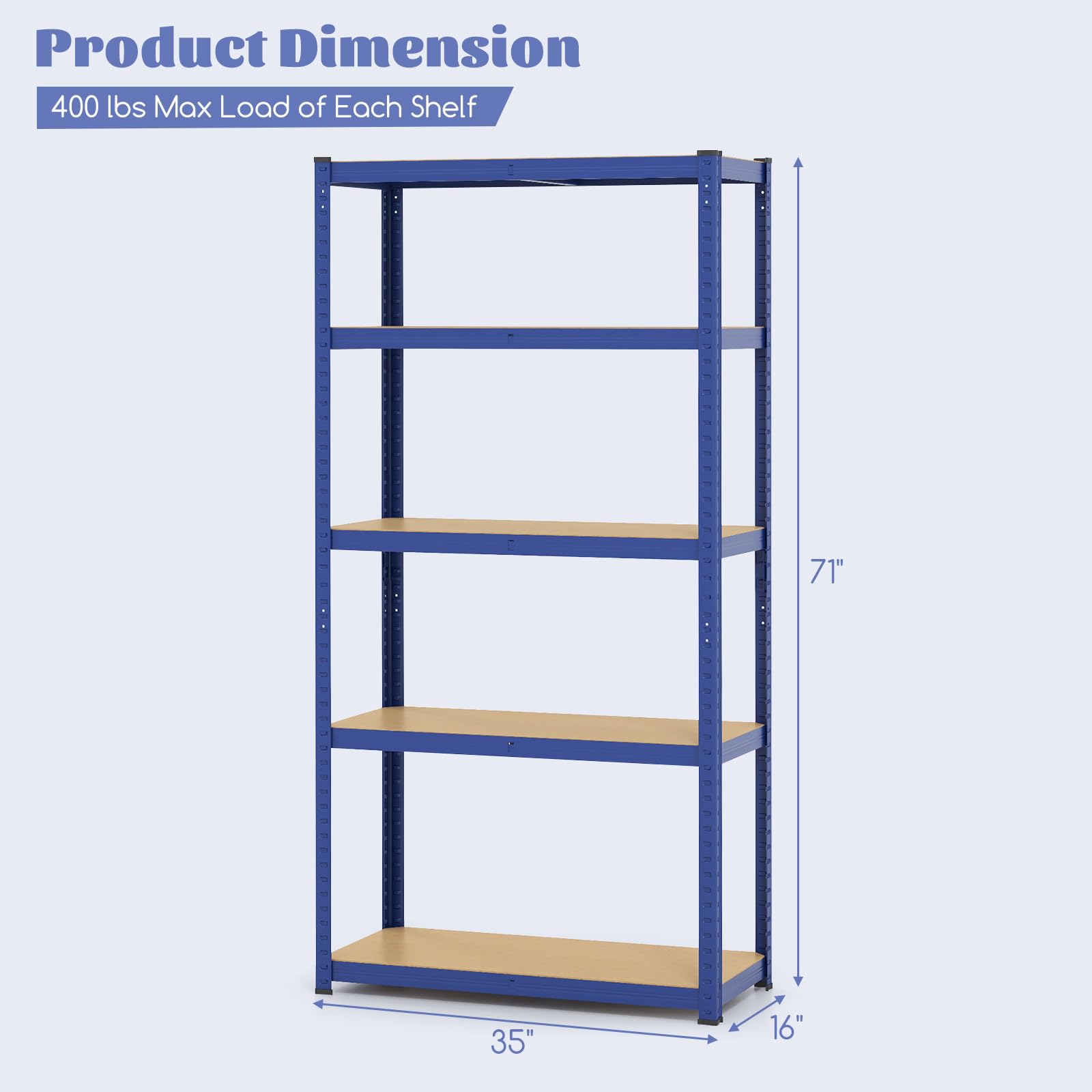 Giantex 5-Tier Heavy Duty Metal Storage Shelves - Adjustable Height Garage Shelving Unit with Anti-Tipping Design, 2000 lbs Capacity - Perfect for Shop, Kitchen, Garage, Warehouse & Office Organization