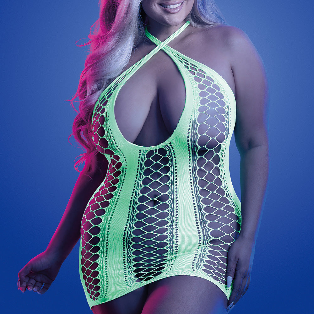 Fantasy Glow Seamless Keyhole Lingerie Dress for Women - Sexy Curvy Plus Size Lace Nightwear for Date Night & Boudoir Photography