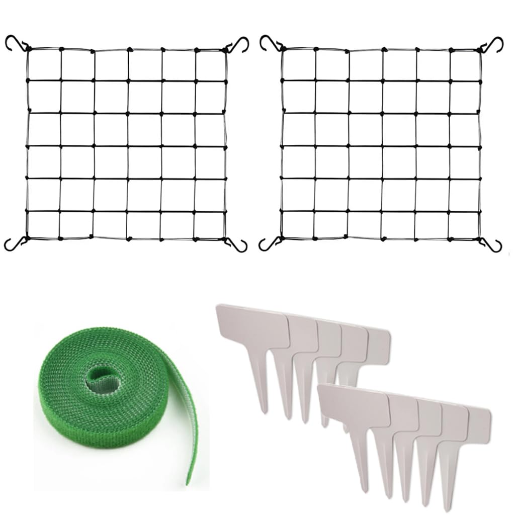 2 Pack Elastic Trellis Net for Grow Tent - 4'x4' Plant Support Net with 8 Hooks for Indoor Gardening, Climbing Plants, and Hydroponic Systems - Perfect for Tomatoes, Cucumbers, and Cannabis Cultivation