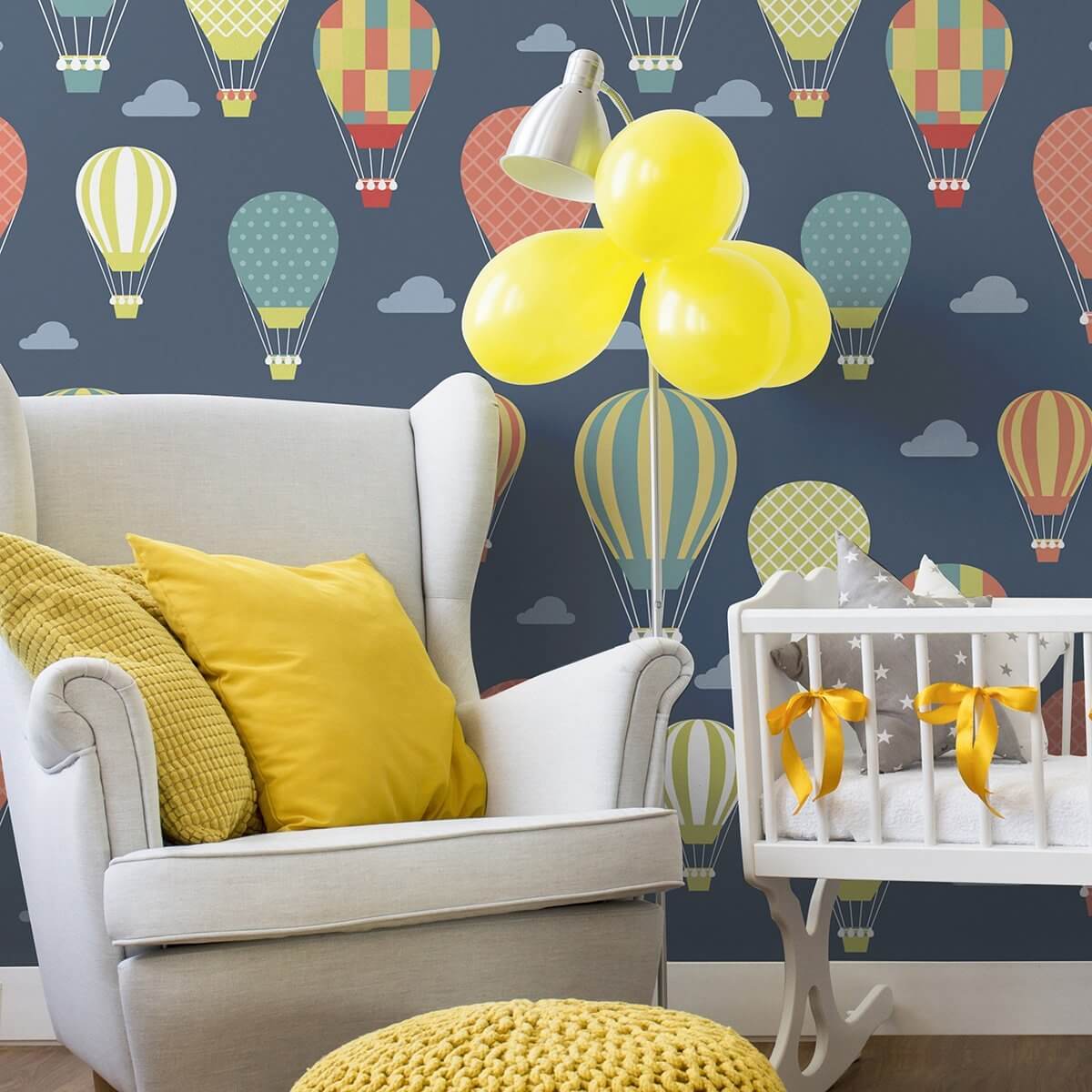 Blue and Yellow Balloons Baby Peel and Stick Removable Wallpaper - Self-Adhesive Nursery Decor for Kids Room, Birthday Party & Baby Shower