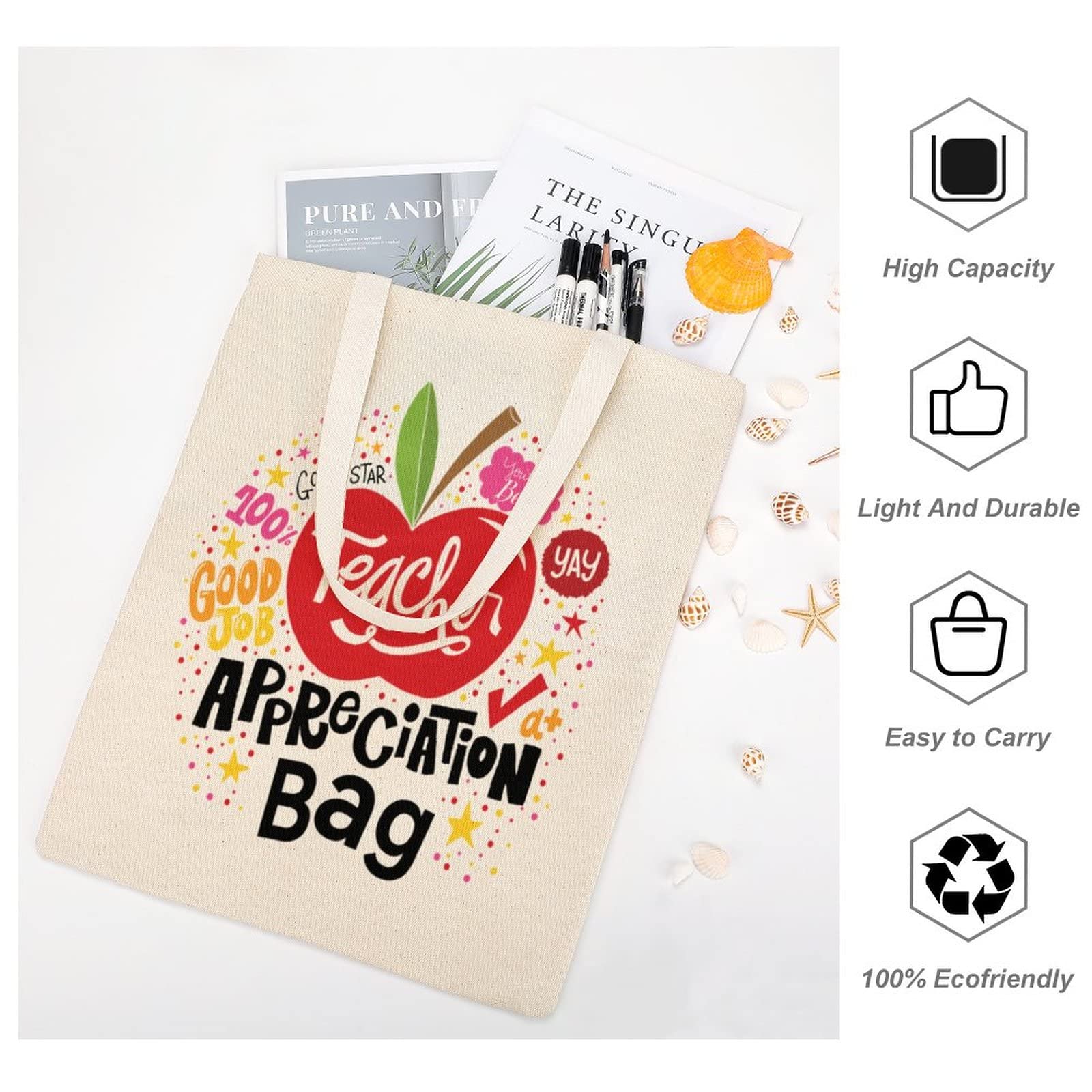 Best Teacher Appreciation Gifts for Women - Durable Canvas Reusable Tote Bag - Perfect for School, Work, or Everyday Use