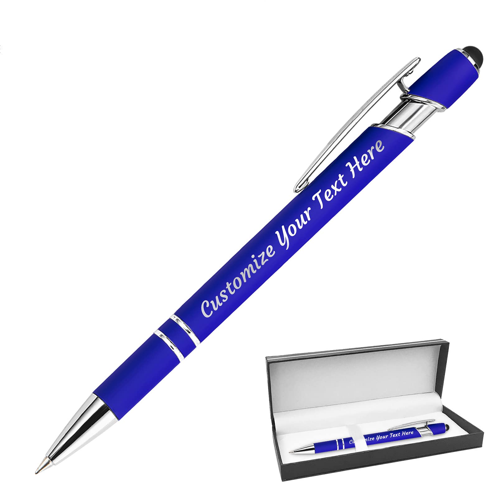 Custom Engraved Ballpoint Pens with Stylus - Personalized Bulk Pens for Name or Text Engraving - Perfect Anniversary, Birthday & Graduation Gifts (Blue) - Ideal for Corporate Events, School Supplies & Thoughtful Present Giving
