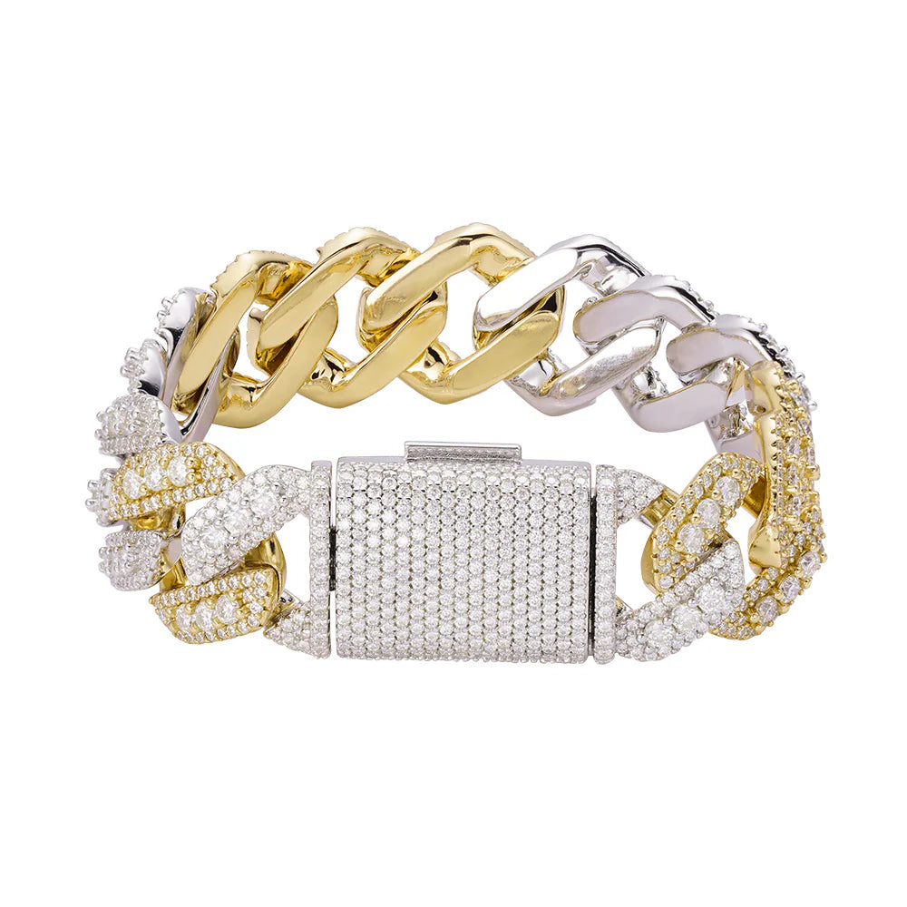 20mm Moissanite Miami Cuban Link Bracelet in 2-Tone Gold & Silver - Perfect for Parties, Weddings & Everyday Luxury Jewelry