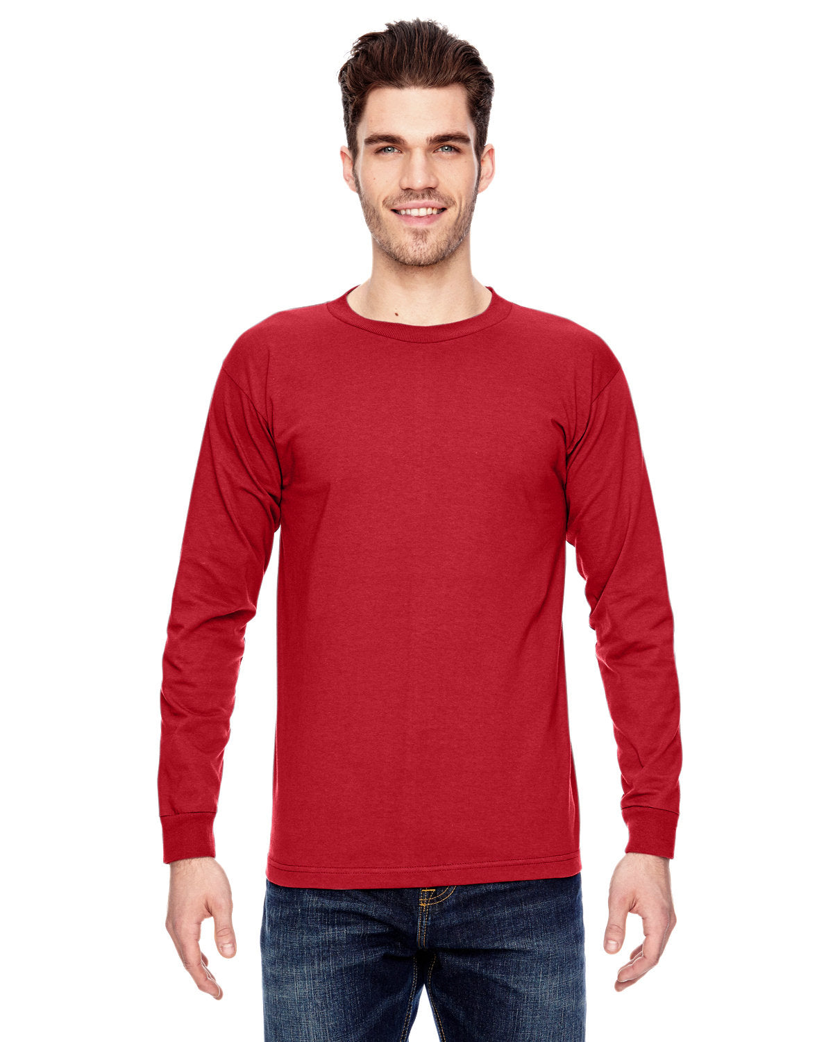 Bayside BA6100 Men's 100% Cotton Long Sleeve T-Shirt - 6.1 oz Comfort Fit Crewneck Casual Shirt for Work, Outdoor & Everyday Wear