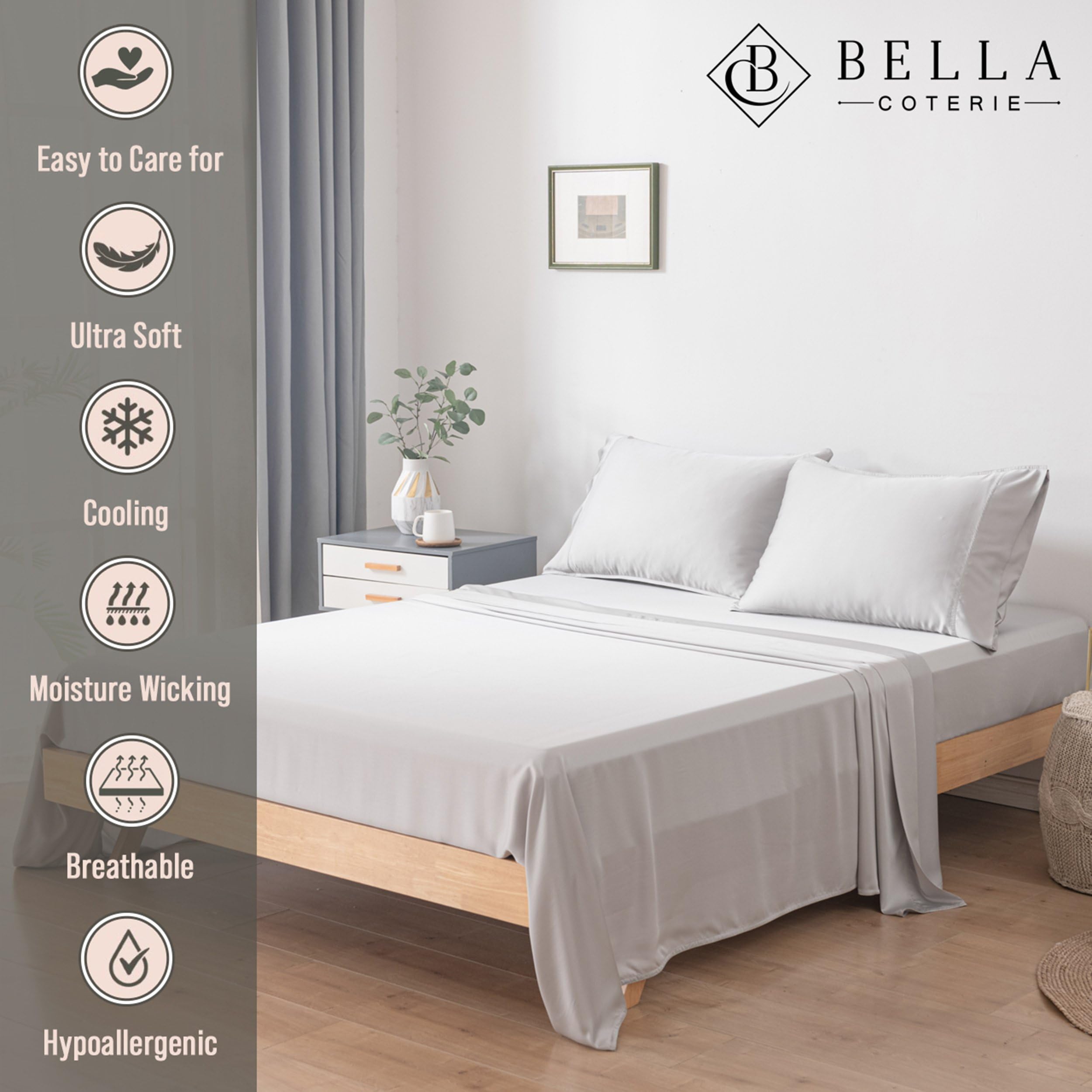 Luxury Bamboo Viscose Queen Sheet Set - 100% Organic, Ultra Soft & Cooling Bed Sheets for Hot Sleepers - 18