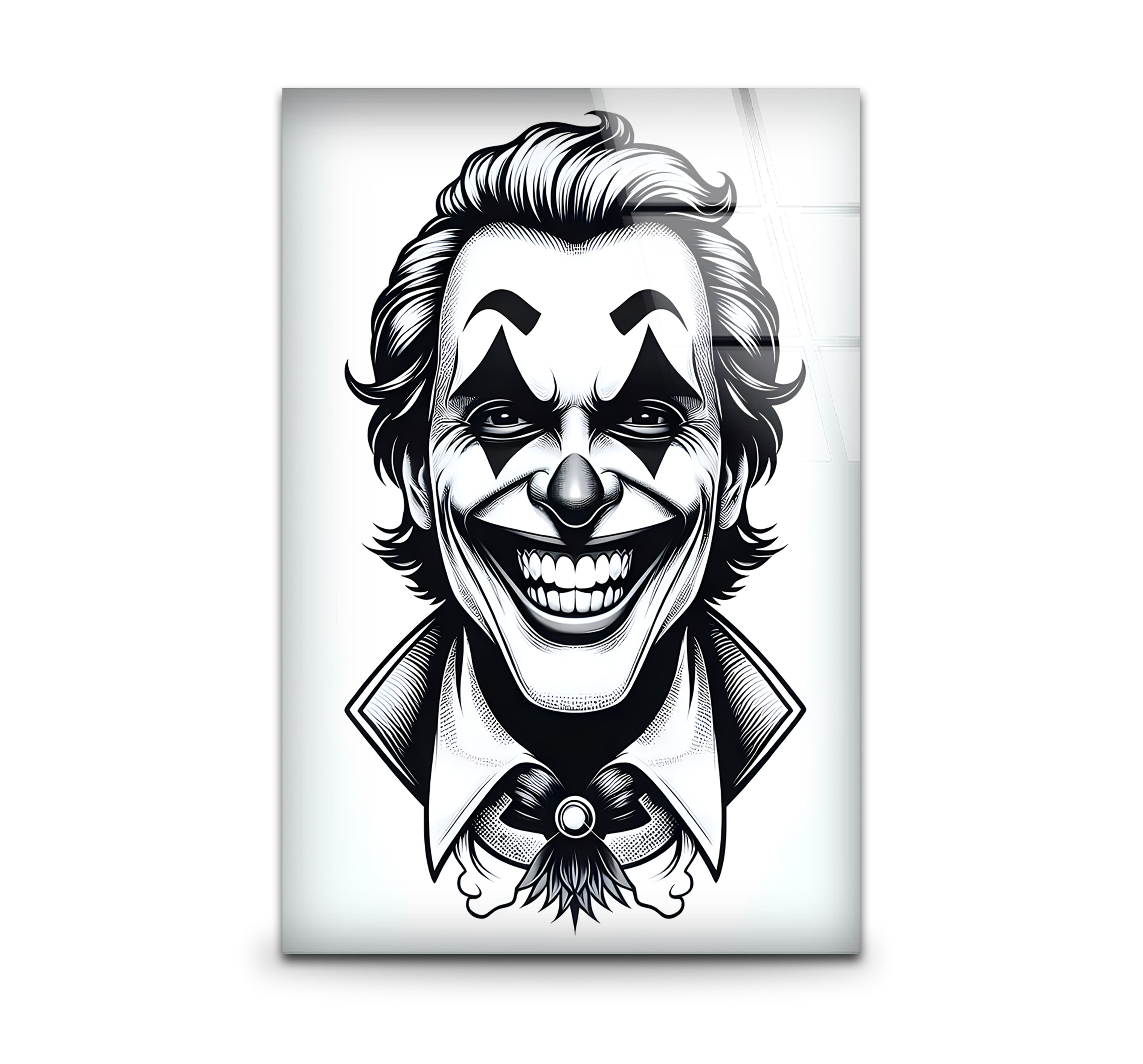 Joker Black & White Portrait Glass Wall Art - Premium Home & Office Decor for Superhero Fans & Movie Lovers
