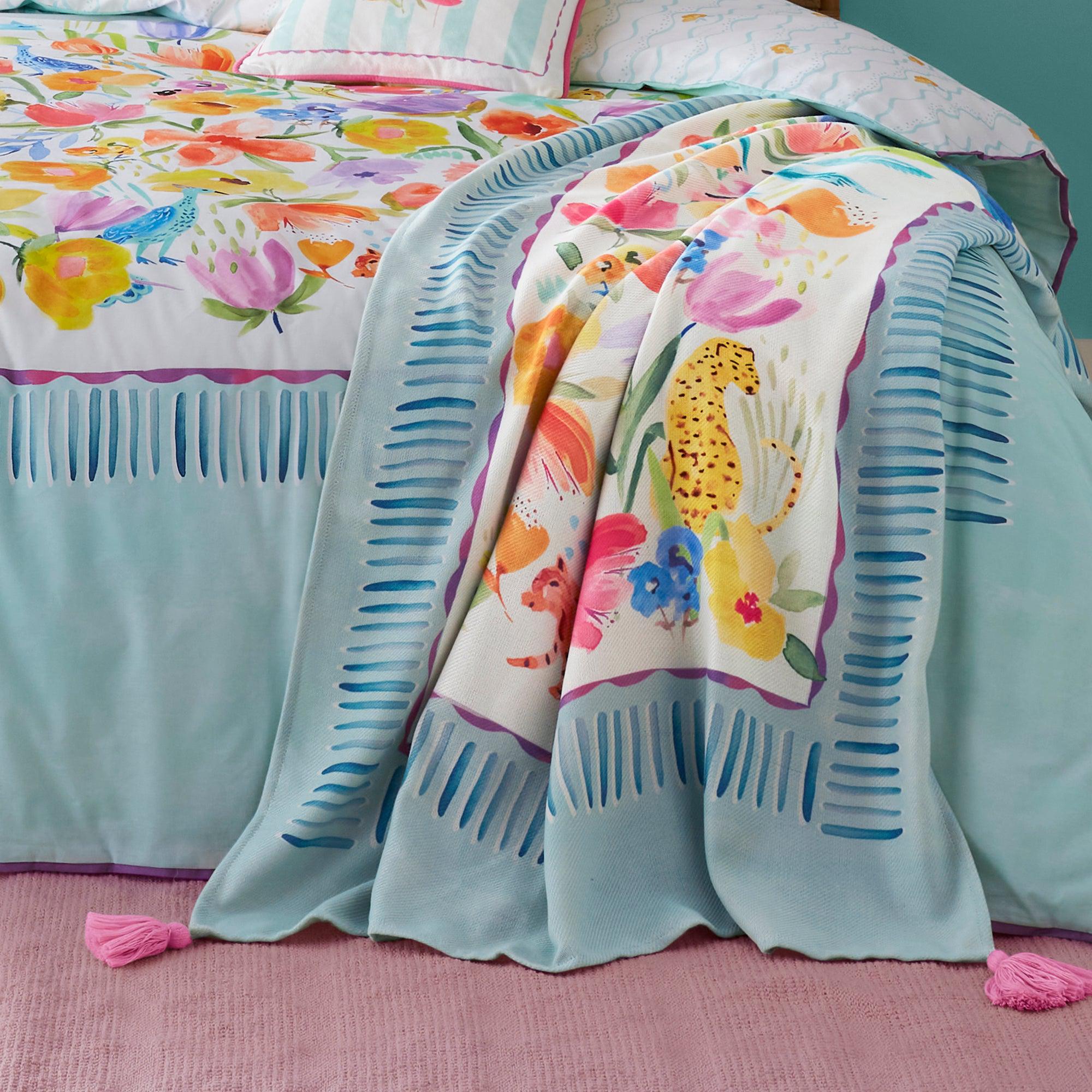 Appletree Festival Throw Blanket - Soft Duck Egg Blue Cozy Plush Blanket for Bed, Couch & Outdoor Picnics
