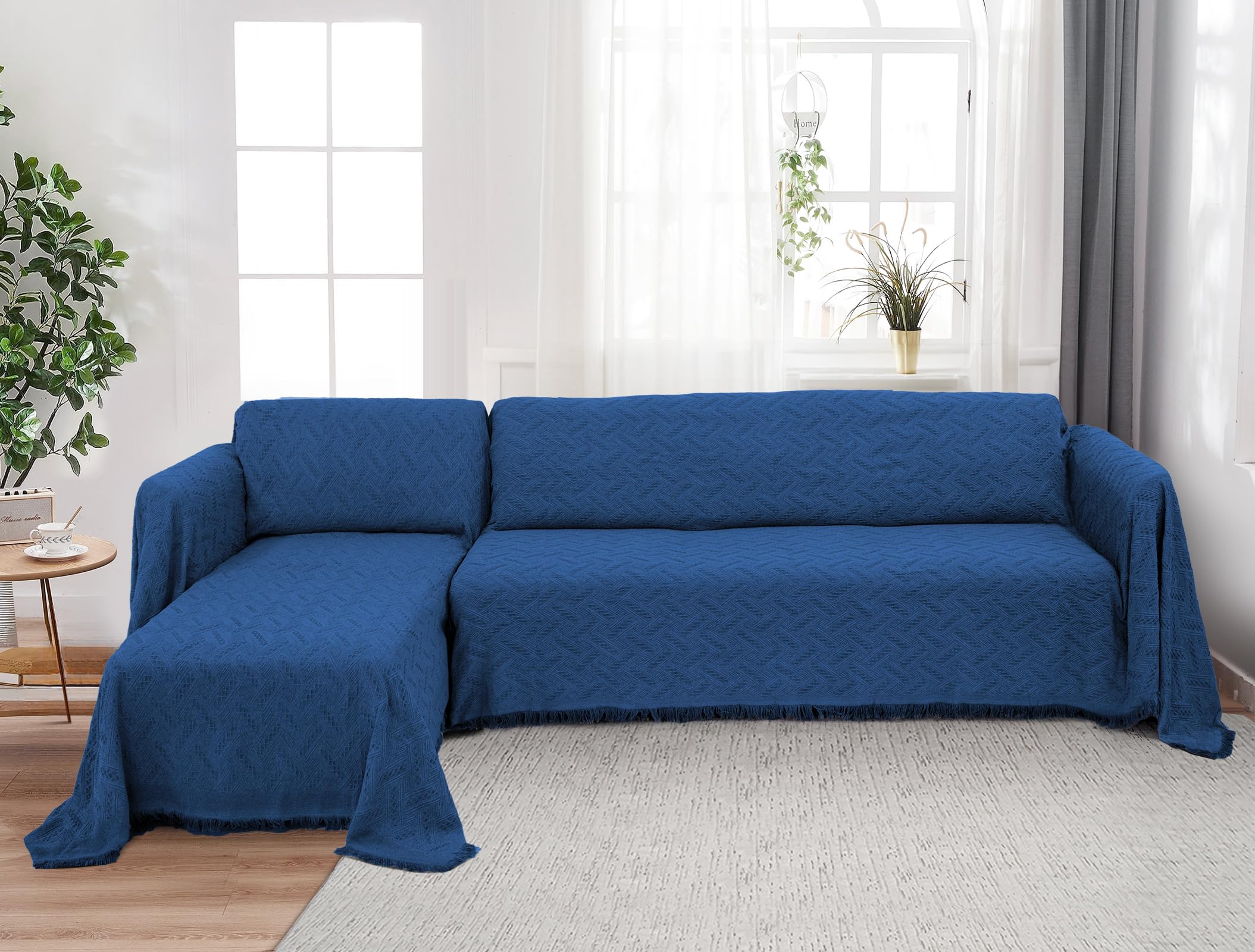 L-Shaped Sectional Sofa Cover - 2-Piece Stretchable Furniture Protector for Pets & Dogs, Navy Blue, X-Large - Perfect for Living Room, Family Room & Pet-Friendly Homes