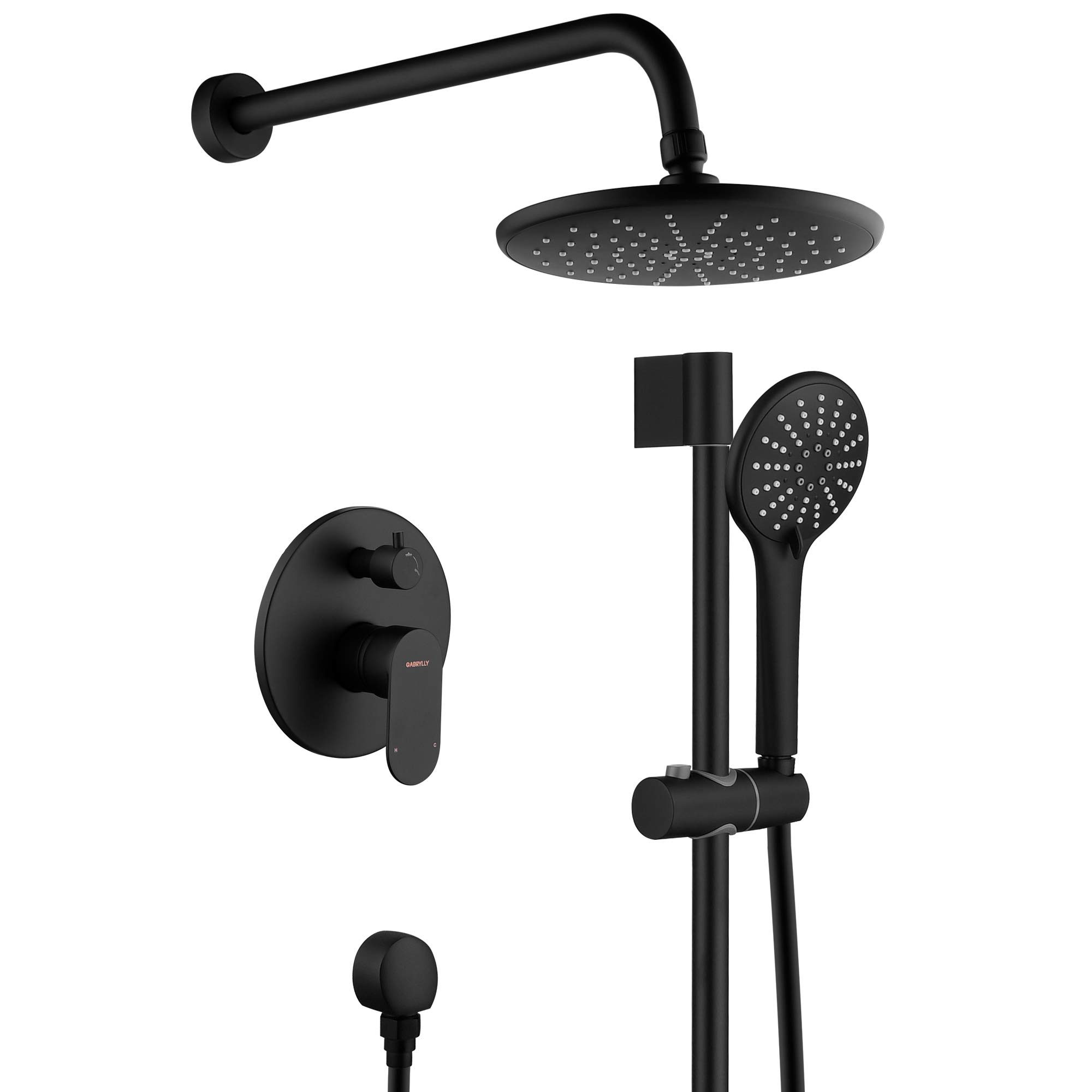 Gabrylly Matte Black Shower System - Wall Mounted Slide Bar Faucet Set with 8